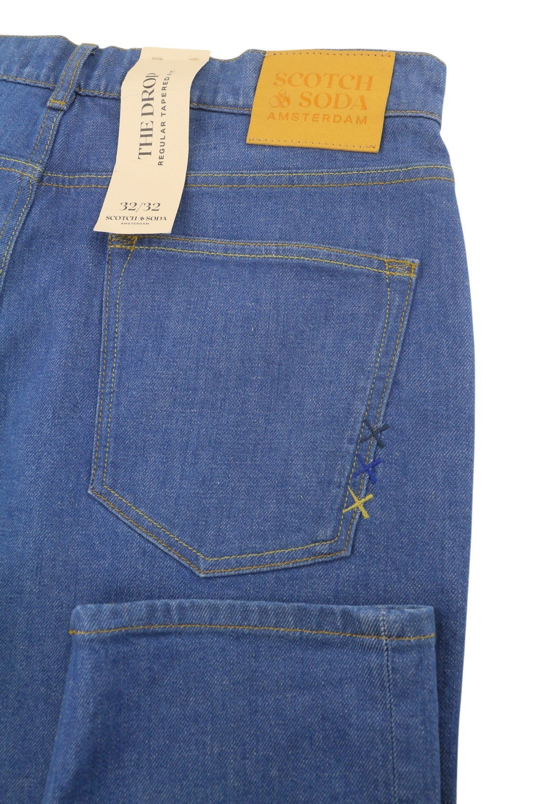SCOTCH & SODA The Drop Men Jeans W32/L32 Blue Whiskers Faded Regular Tapered Fit