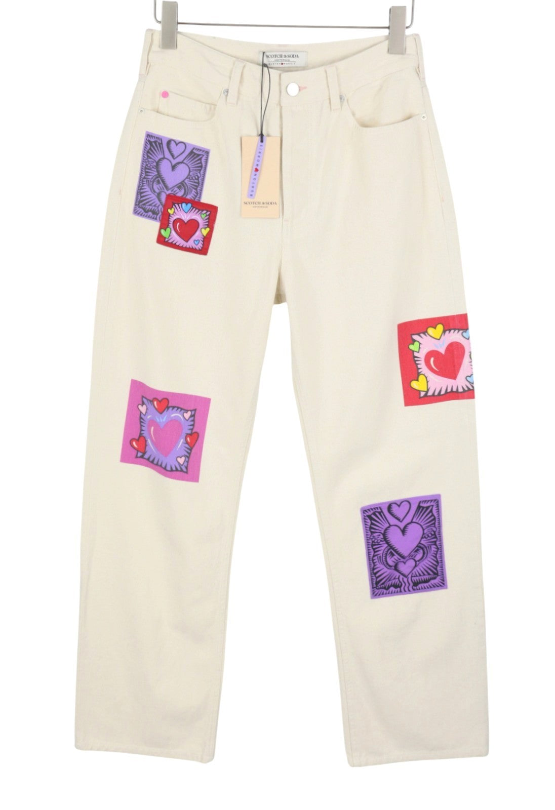 SCOTCH & SODA x Burton Morris Men Jeans W29 Ecru Love Print Straight Unisex