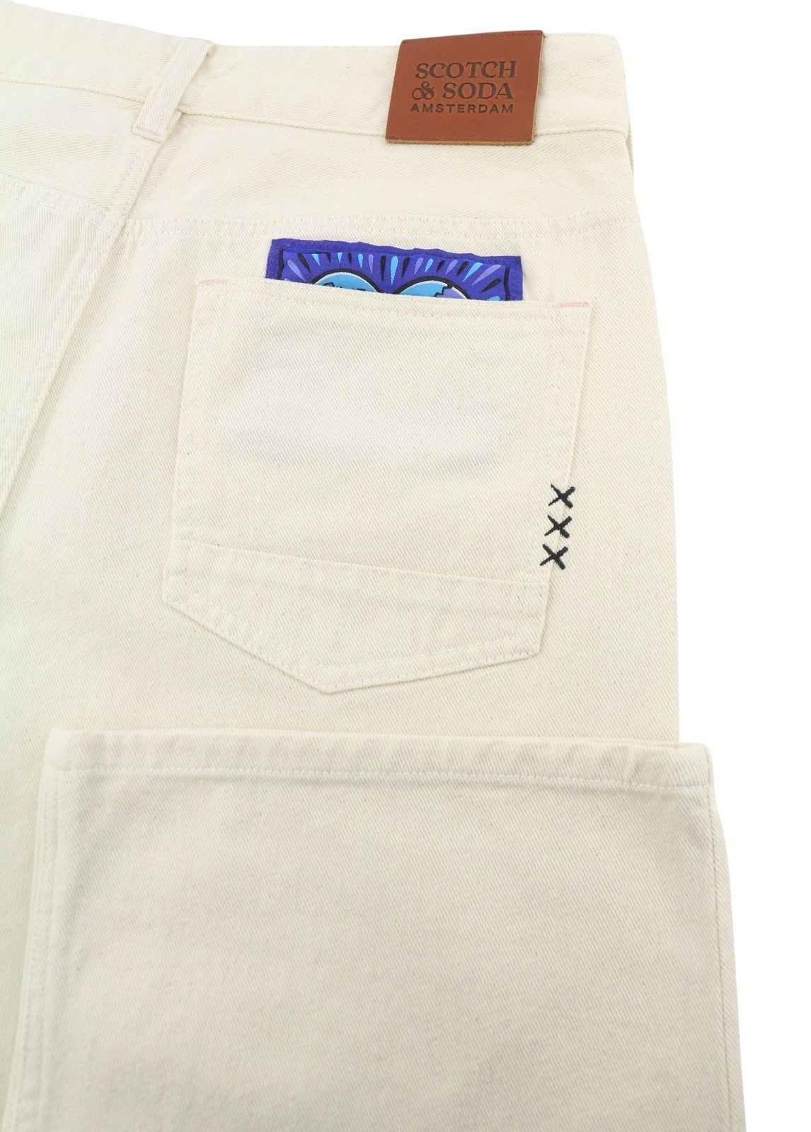 SCOTCH & SODA x Burton Morris Men Jeans W30 Ecru Love Print Straight Unisex
