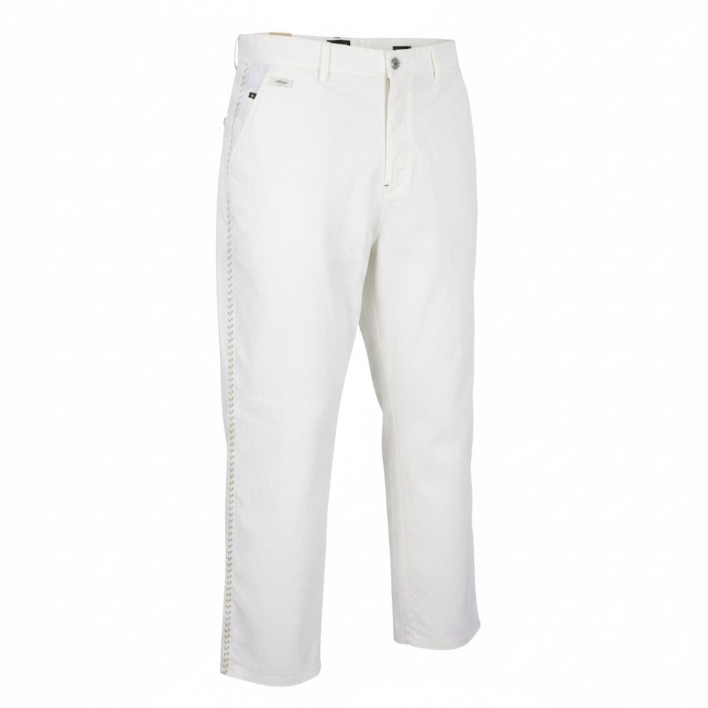 SCOTCH & SODA The Pitch Men Trousers W31/L32 White Loose Fit Embroidered Button