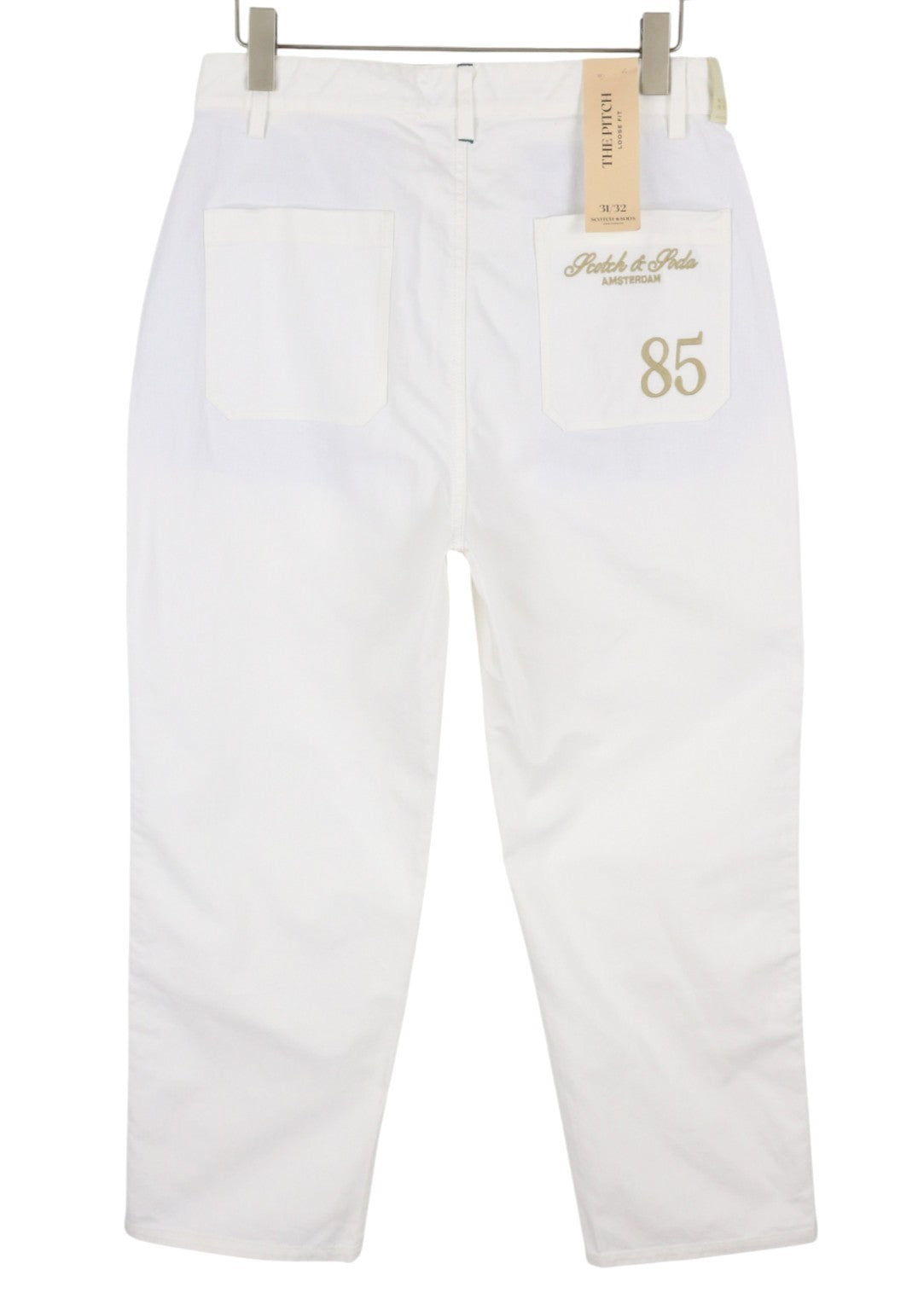 SCOTCH & SODA The Pitch Men Trousers W31/L32 White Loose Fit Embroidered Button