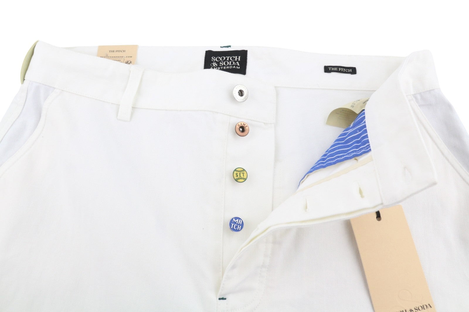 SCOTCH & SODA The Pitch Men Trousers W31/L32 White Loose Fit Embroidered Button