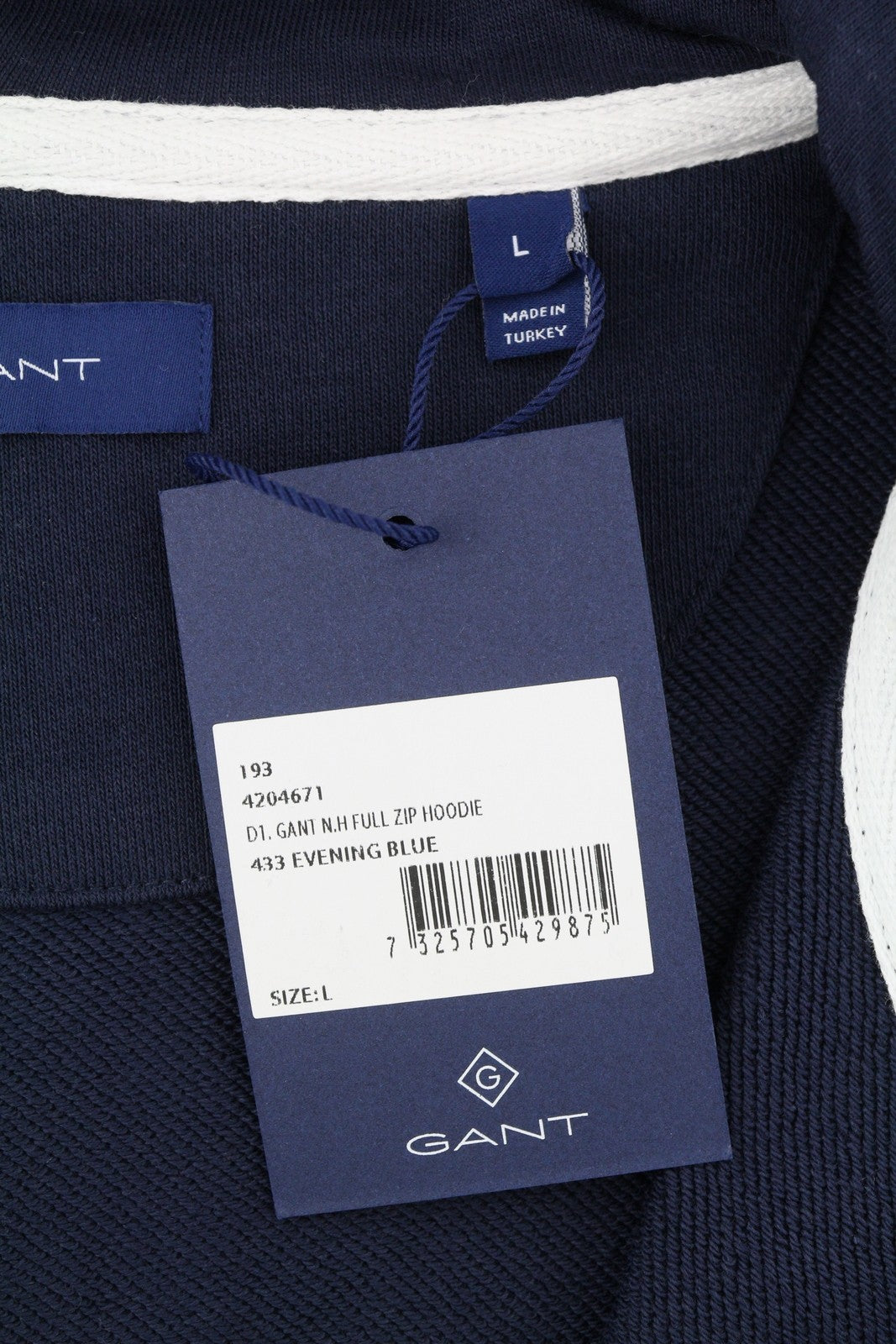 GANT N.H Full Zip Women Hoodie L Evening Blue Logo Sweatshirt Drawstring