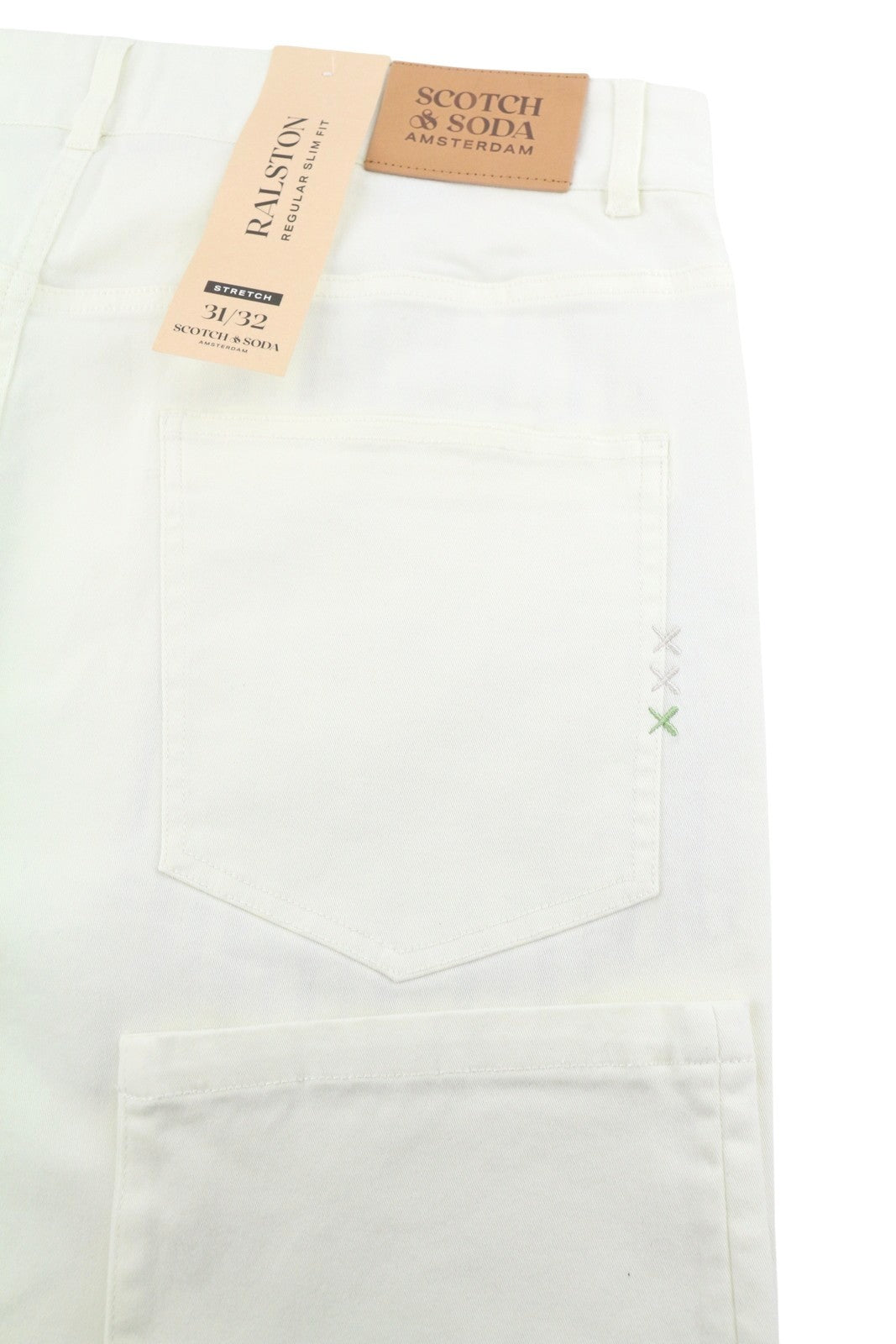 SCOTCH & SODA Ralston Men Trousers W31/L32 White Regular Slim Fit Stretch Zip