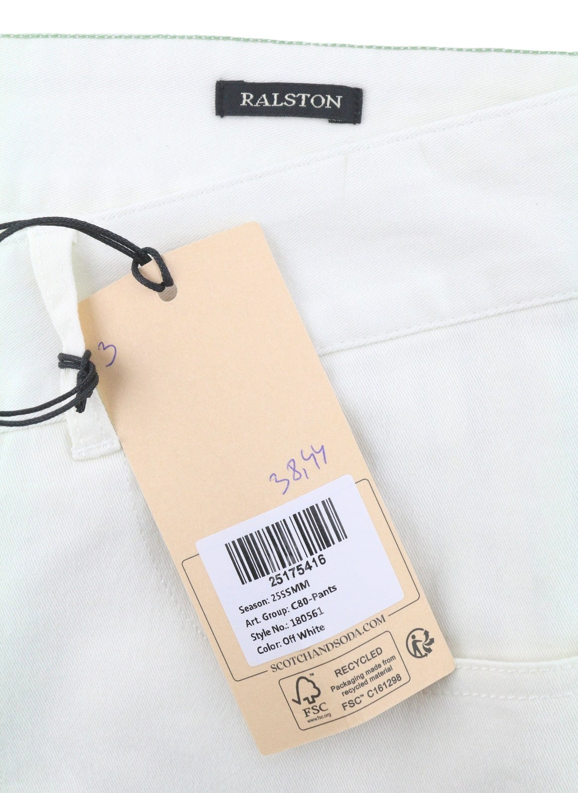 SCOTCH & SODA Ralston Men Trousers W31/L32 White Regular Slim Fit Stretch Zip