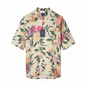 GANT Rel Dahlia Print Camp Collar Men Shirt L Taupe Floral Relaxed Casual RRP180
