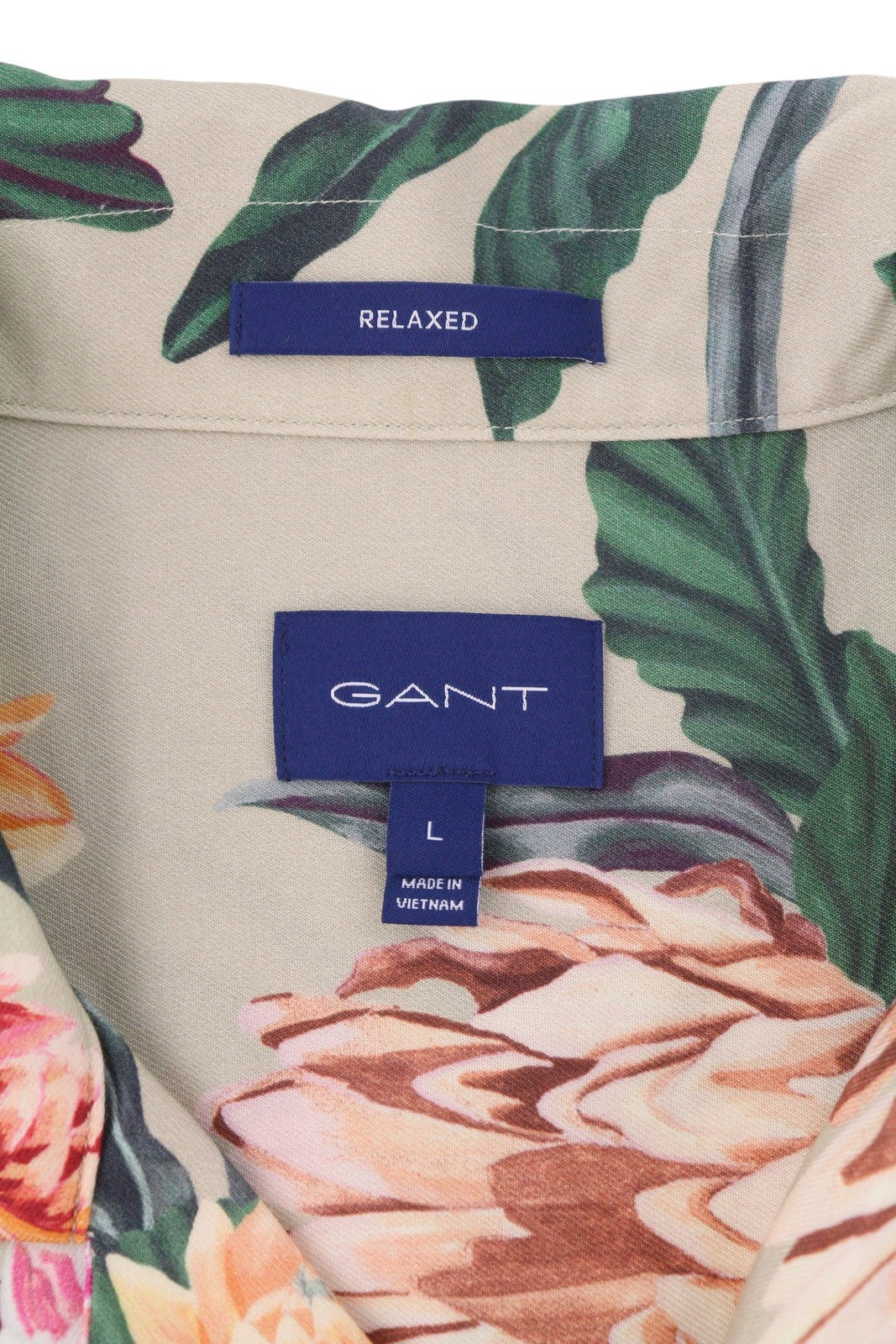GANT Rel Dahlia Print Camp Collar Men Shirt L Taupe Floral Relaxed Casual RRP180