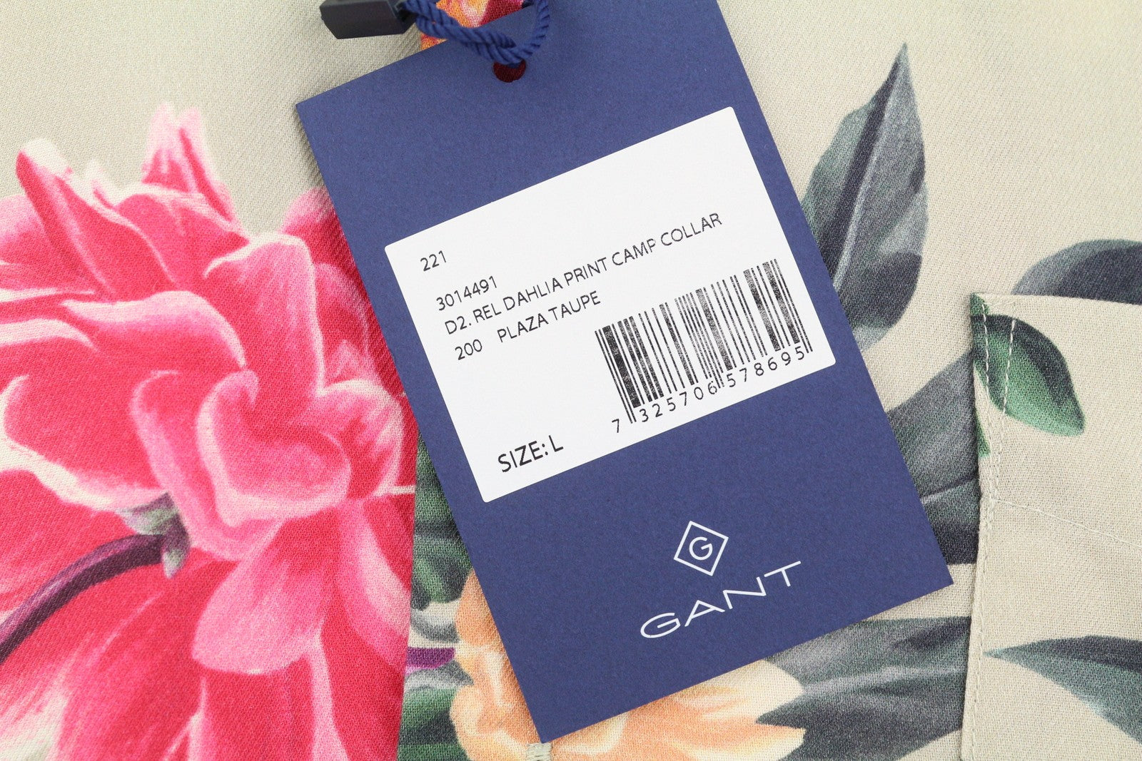 GANT Rel Dahlia Print Camp Collar Men Shirt L Taupe Floral Relaxed Casual RRP180