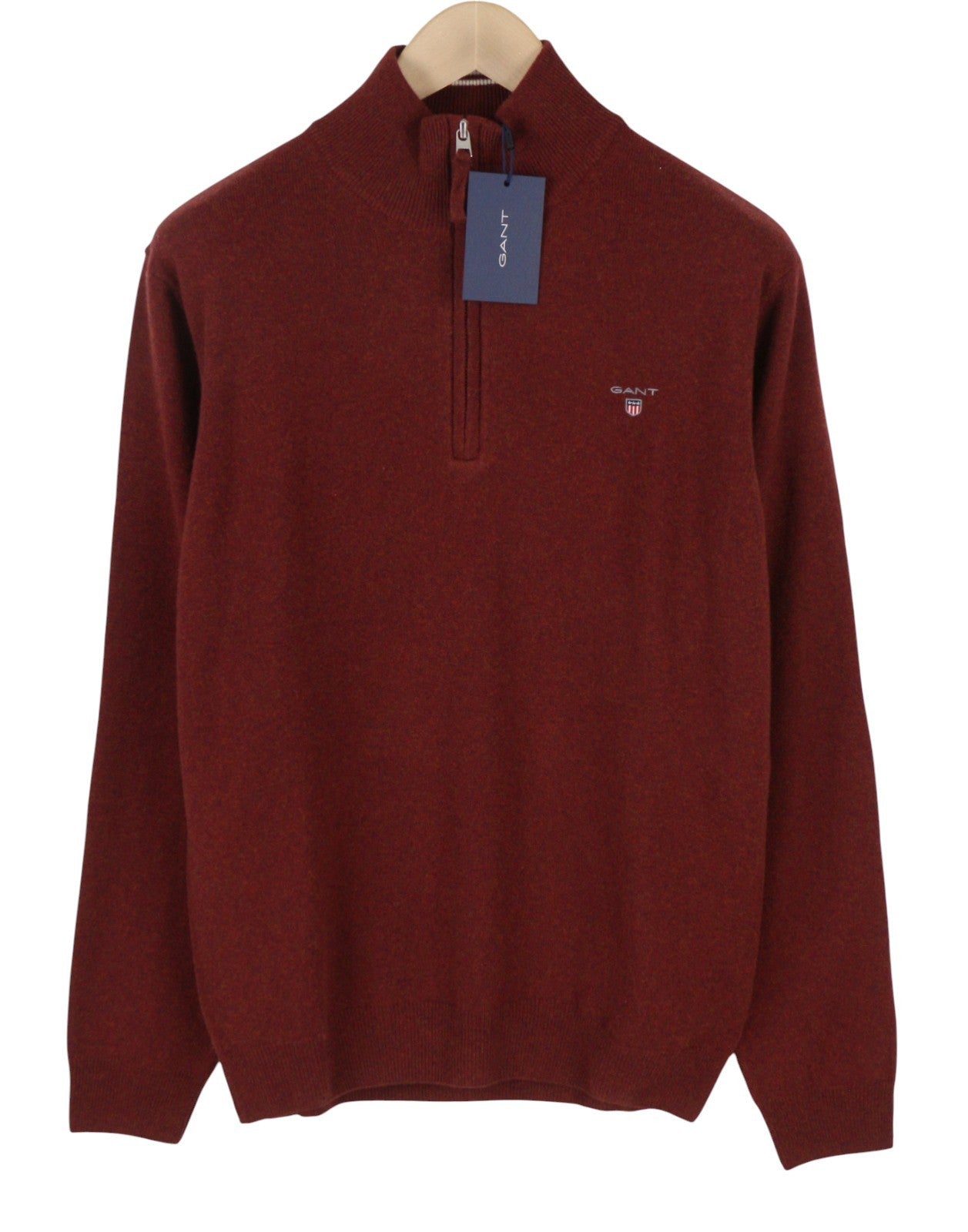 GANT Superfine Lambswool Half Zip Men Jumper L Red Melange Knit Pull On