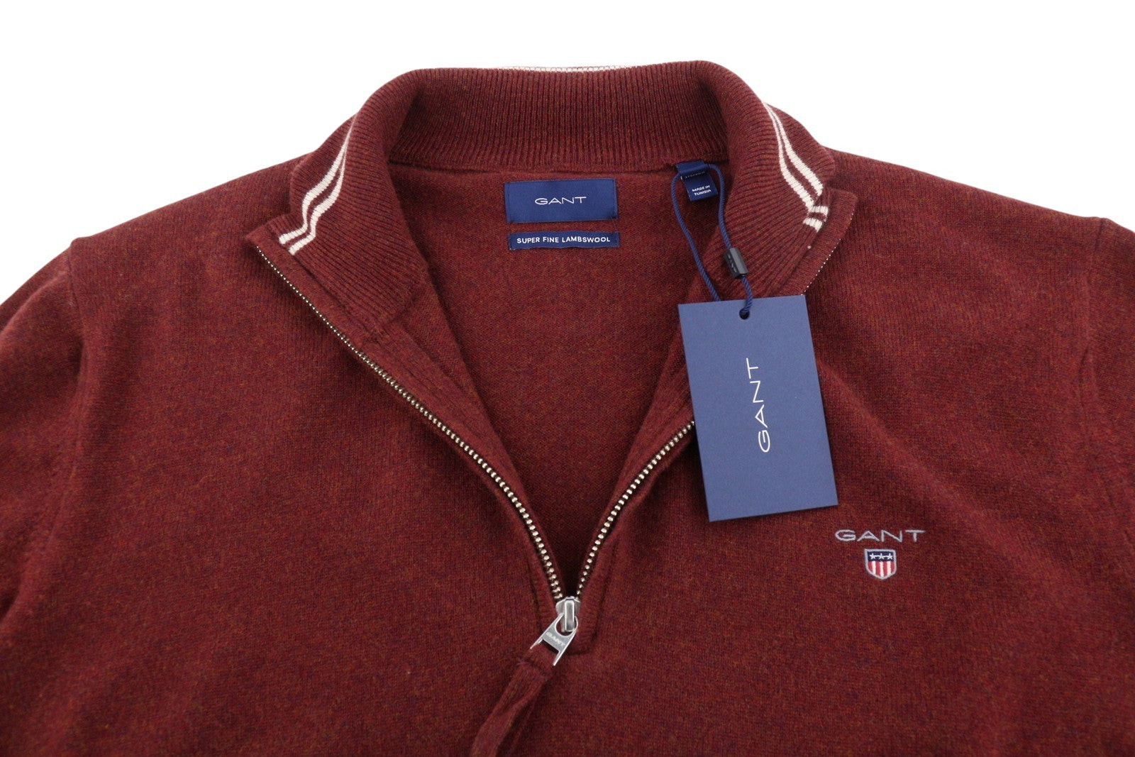 GANT Superfine Lambswool Half Zip Men Jumper L Red Melange Knit Pull On