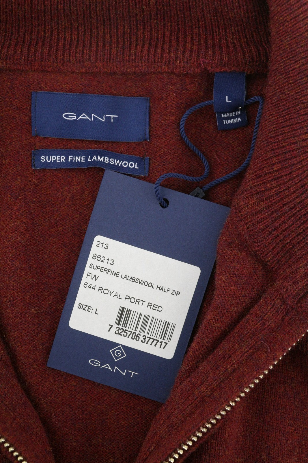 GANT Superfine Lambswool Half Zip Men Jumper L Red Melange Knit Pull On
