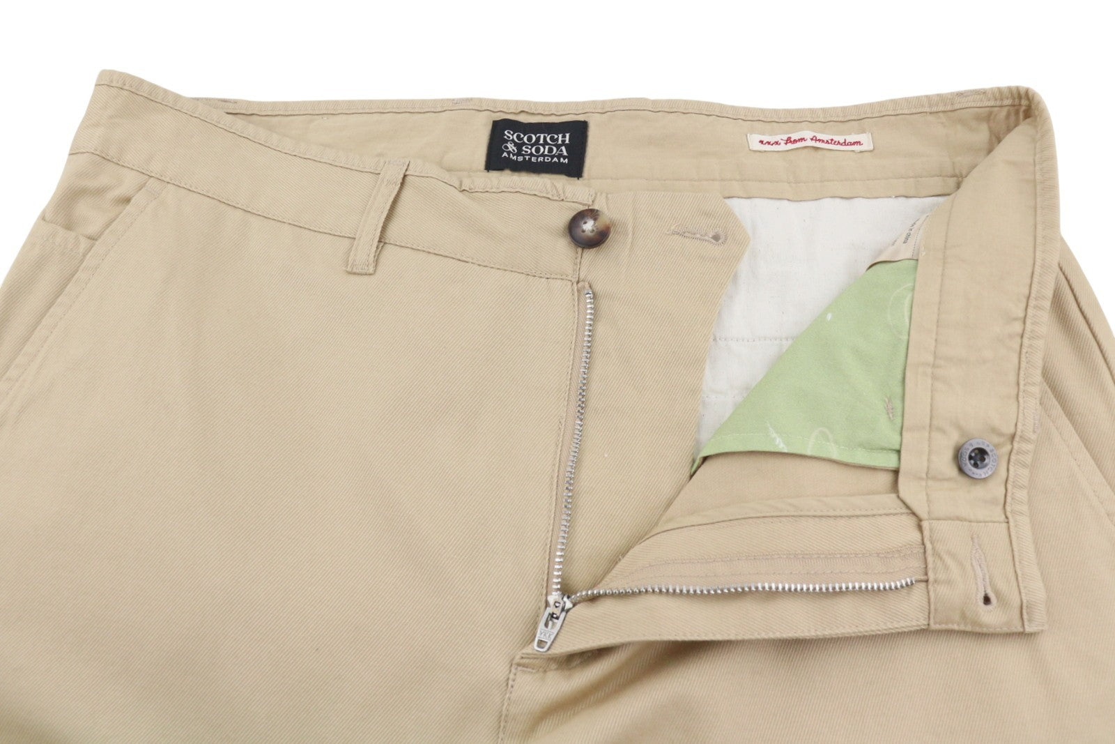 SCOTCH & SODA Men Trousers W34 Brown Zip Fly Cotton Tapered Fit Chino