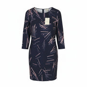 GANT Printed Pencil Women Dress EU42 L Marine Round Long Sleeve Knee-Length