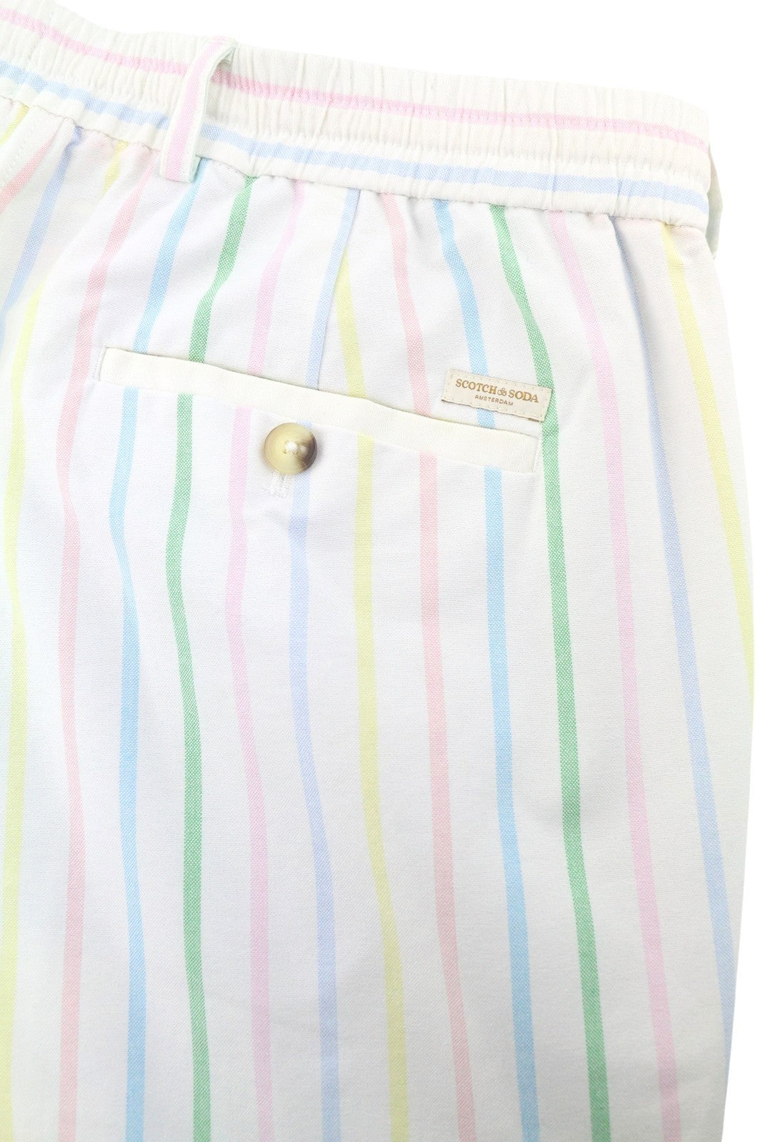 SCOTCH & SODA Blake Men Shorts W33 White Colourful Pinstripe Drawstring Waist