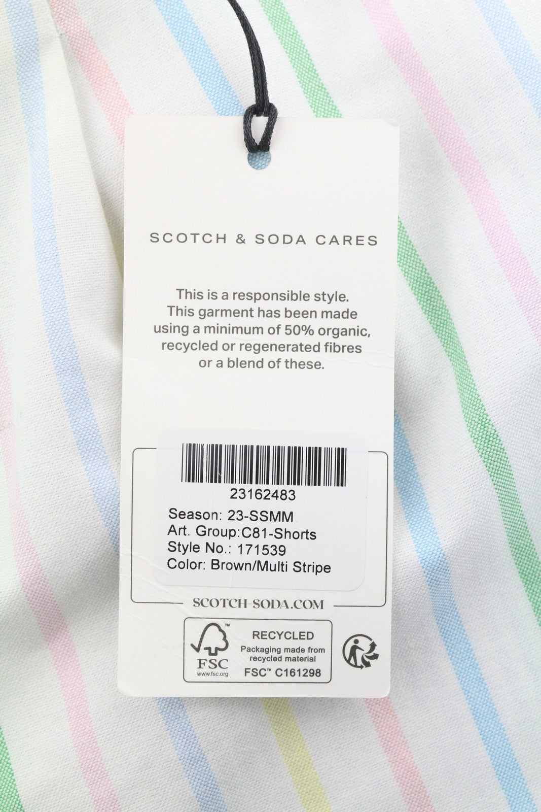 SCOTCH & SODA Blake Men Shorts W33 White Colourful Pinstripe Drawstring Waist