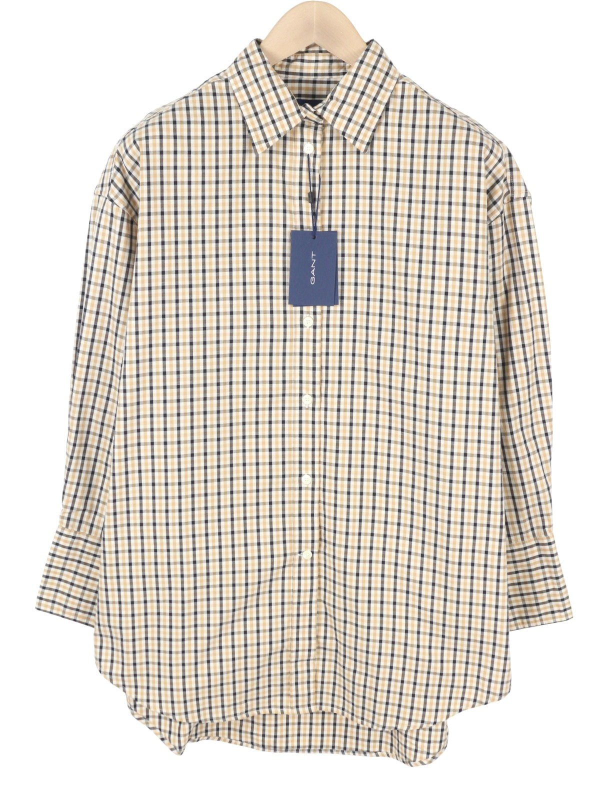 GANT OS Check Women Shirt EU38 M Toffee Beige Button-Up Loose Fit Casual