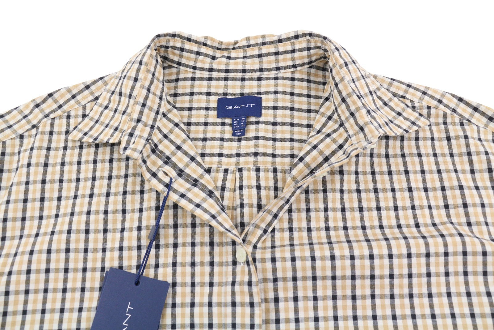 GANT OS Check Women Shirt EU38 M Toffee Beige Button-Up Loose Fit Casual