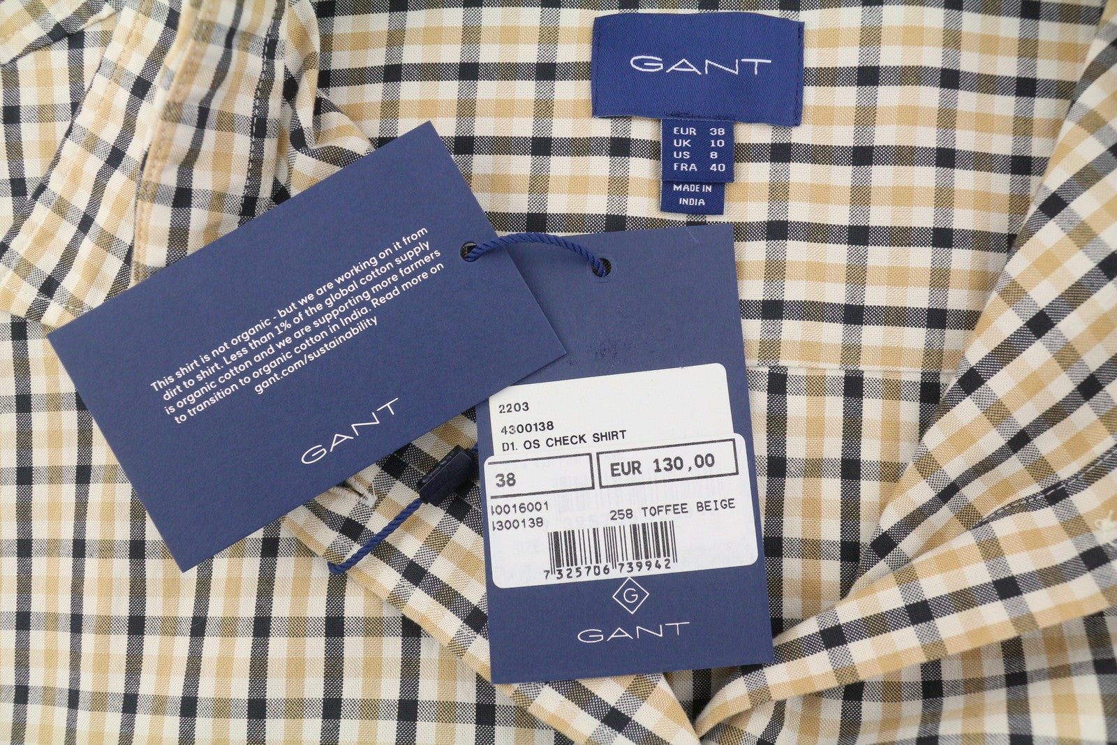 GANT OS Check Women Shirt EU38 M Toffee Beige Button-Up Loose Fit Casual