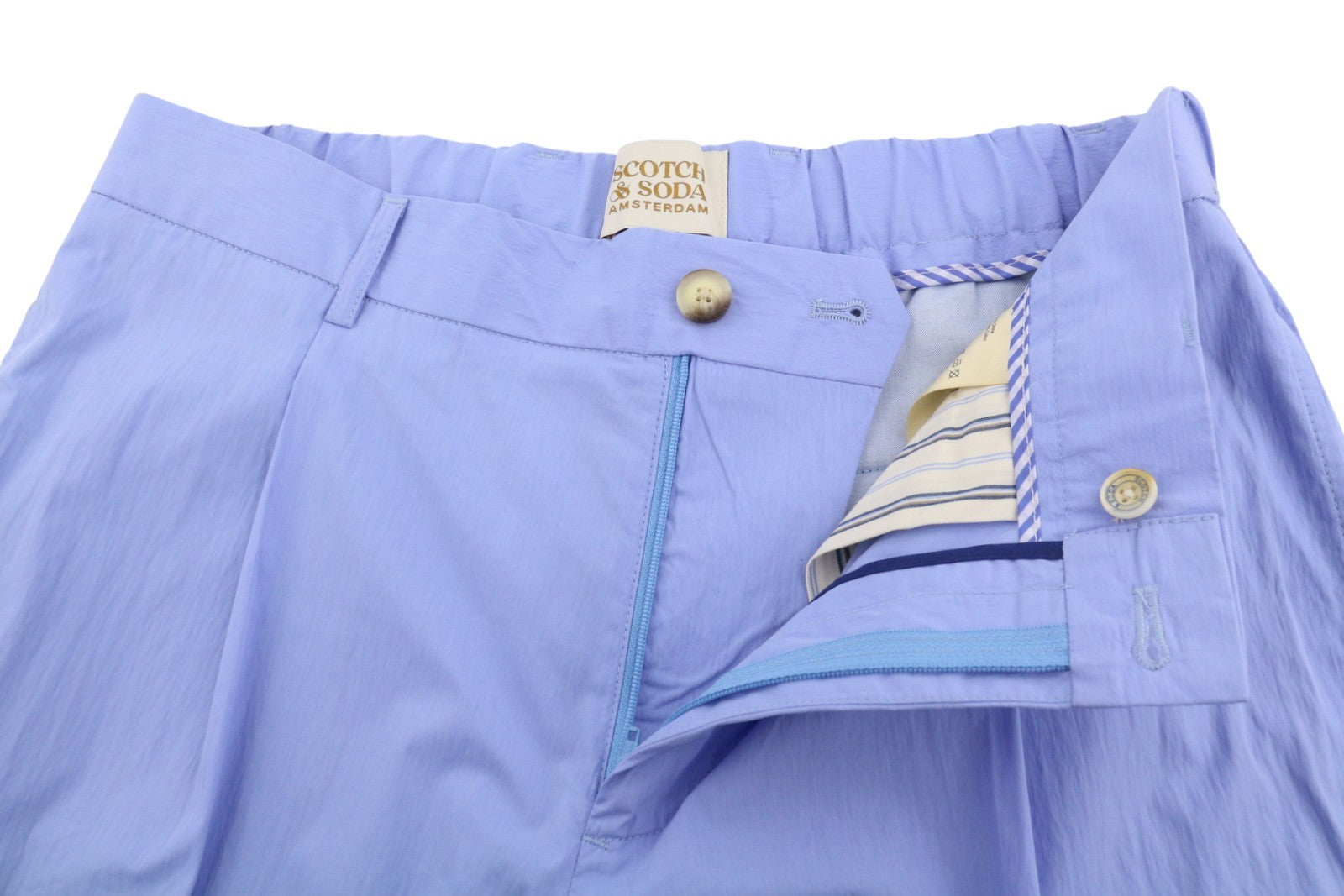 SCOTCH & SODA Men Shorts W32 Blue Pleated Zip Fly Casual Chino