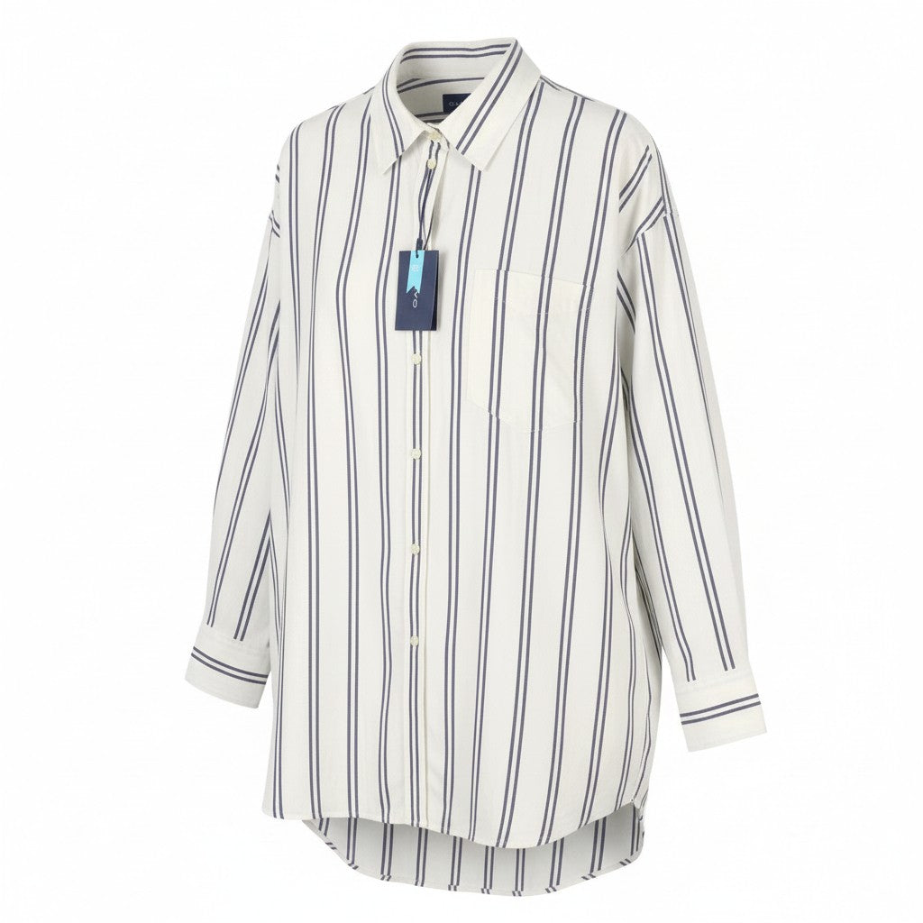 GANT OS Stripe Women Shirt EU42 L Classic Blue Patch Pocket Button-Up Casual