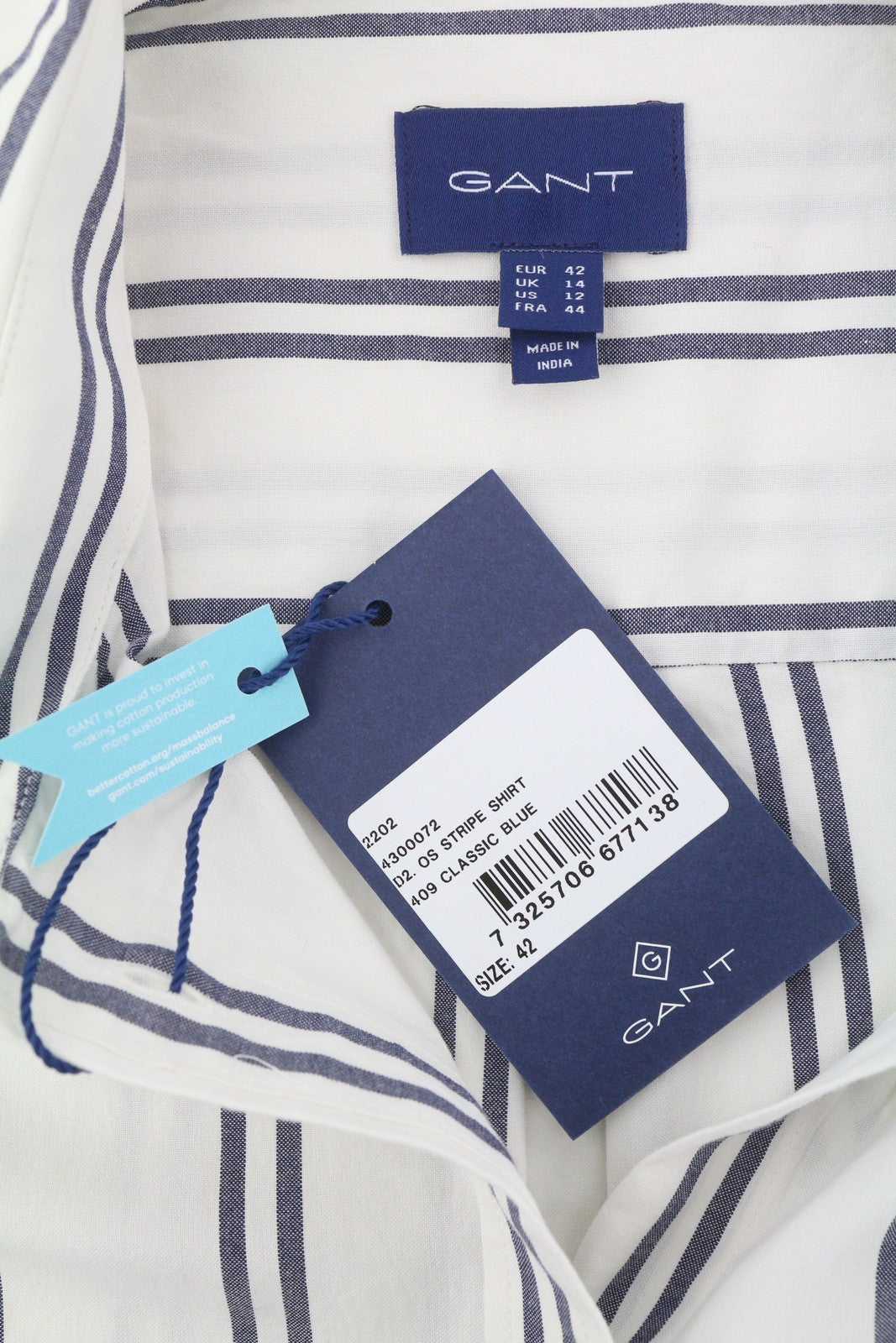 GANT OS Stripe Women Shirt EU42 L Classic Blue Patch Pocket Button-Up Casual