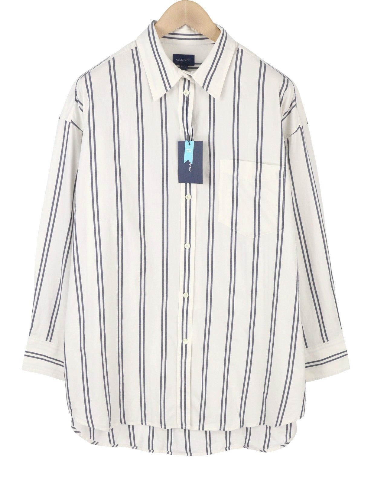 GANT OS Stripe Women Shirt EU42 L Classic Blue Patch Pocket Button-Up Casual