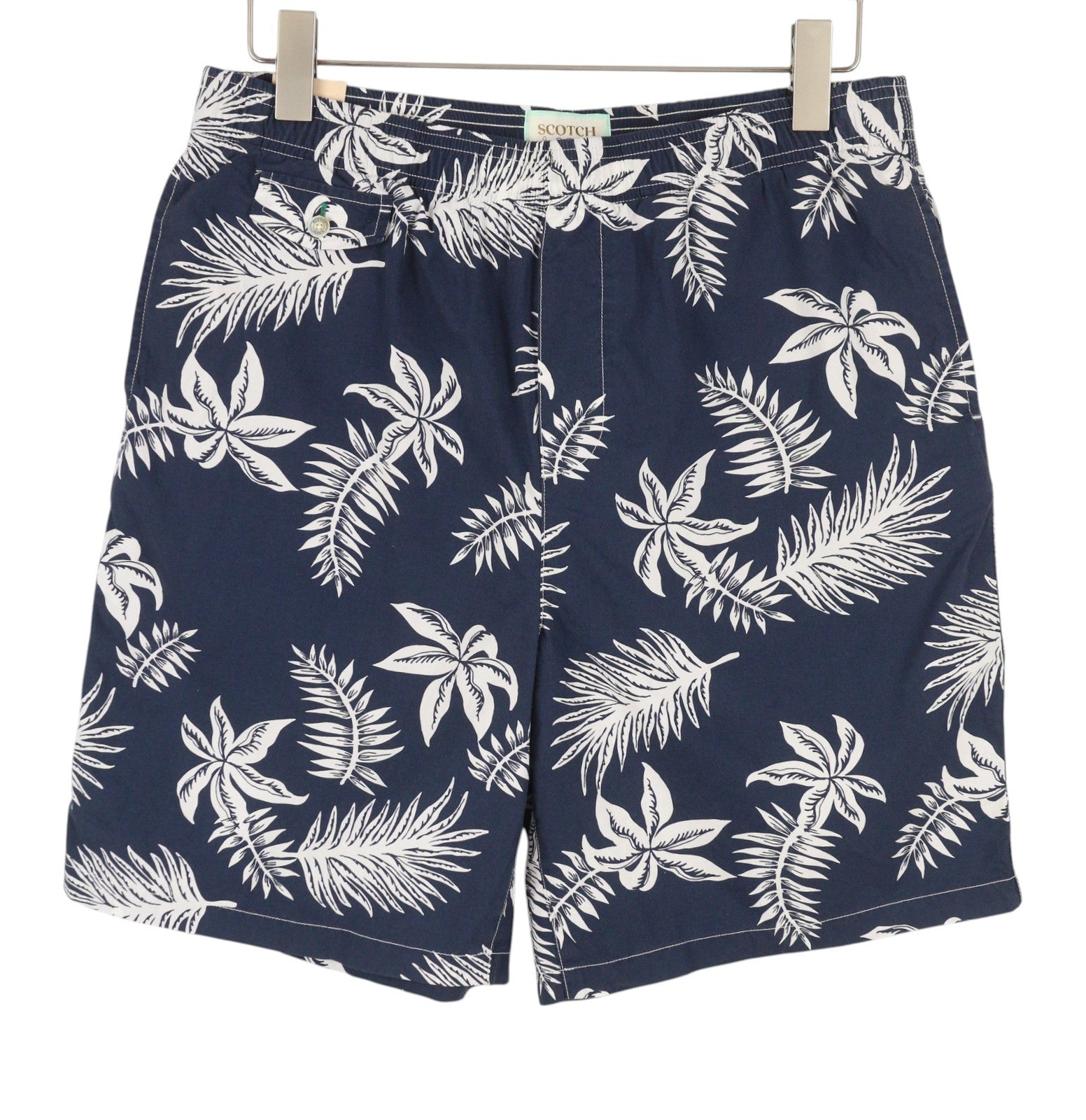 SCOTCH & SODA Men Shorts W32 Blue Leafs Print Wide Fit Stretch Drawstring Waist