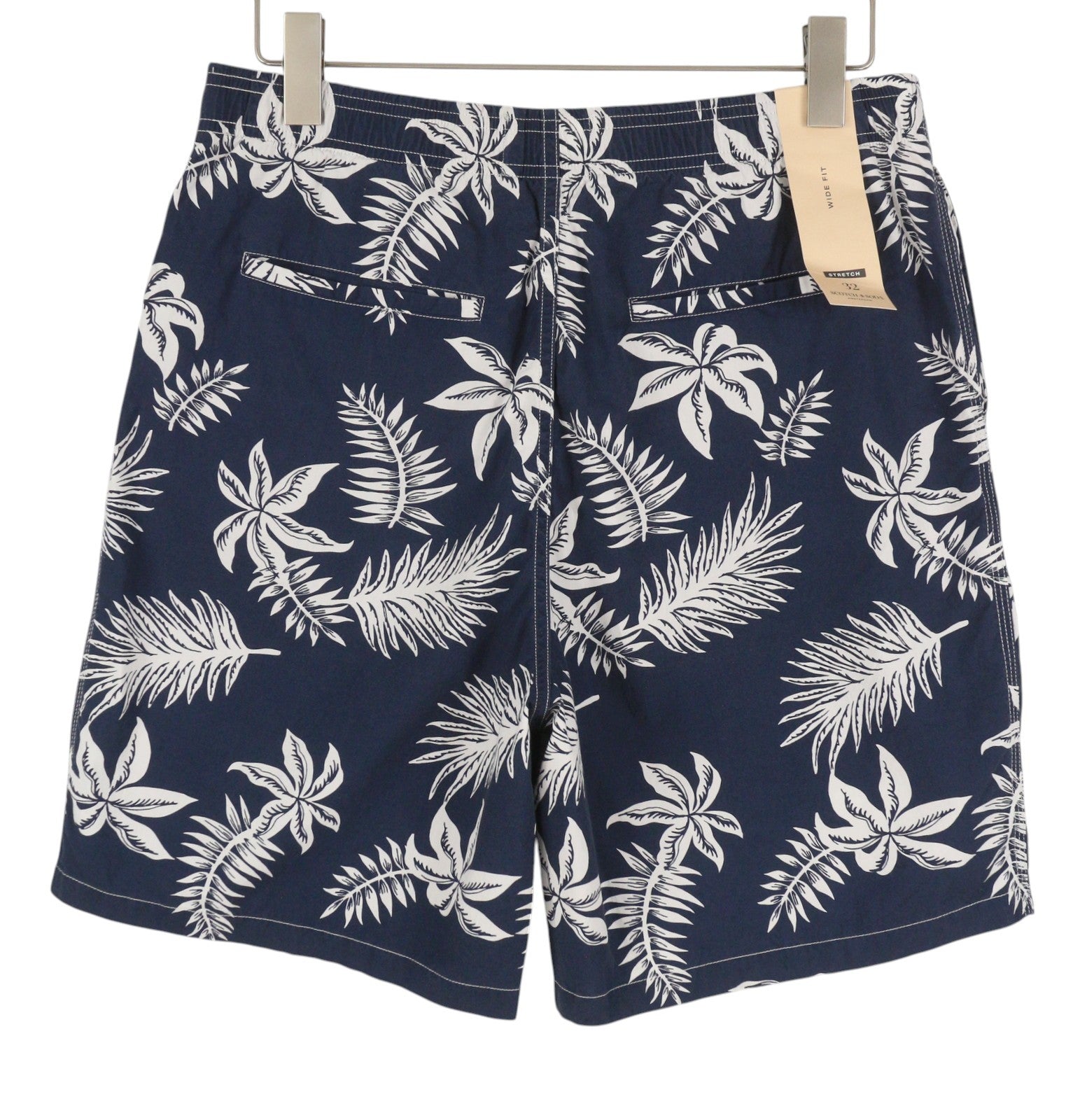 SCOTCH & SODA Men Shorts W32 Blue Leafs Print Wide Fit Stretch Drawstring Waist