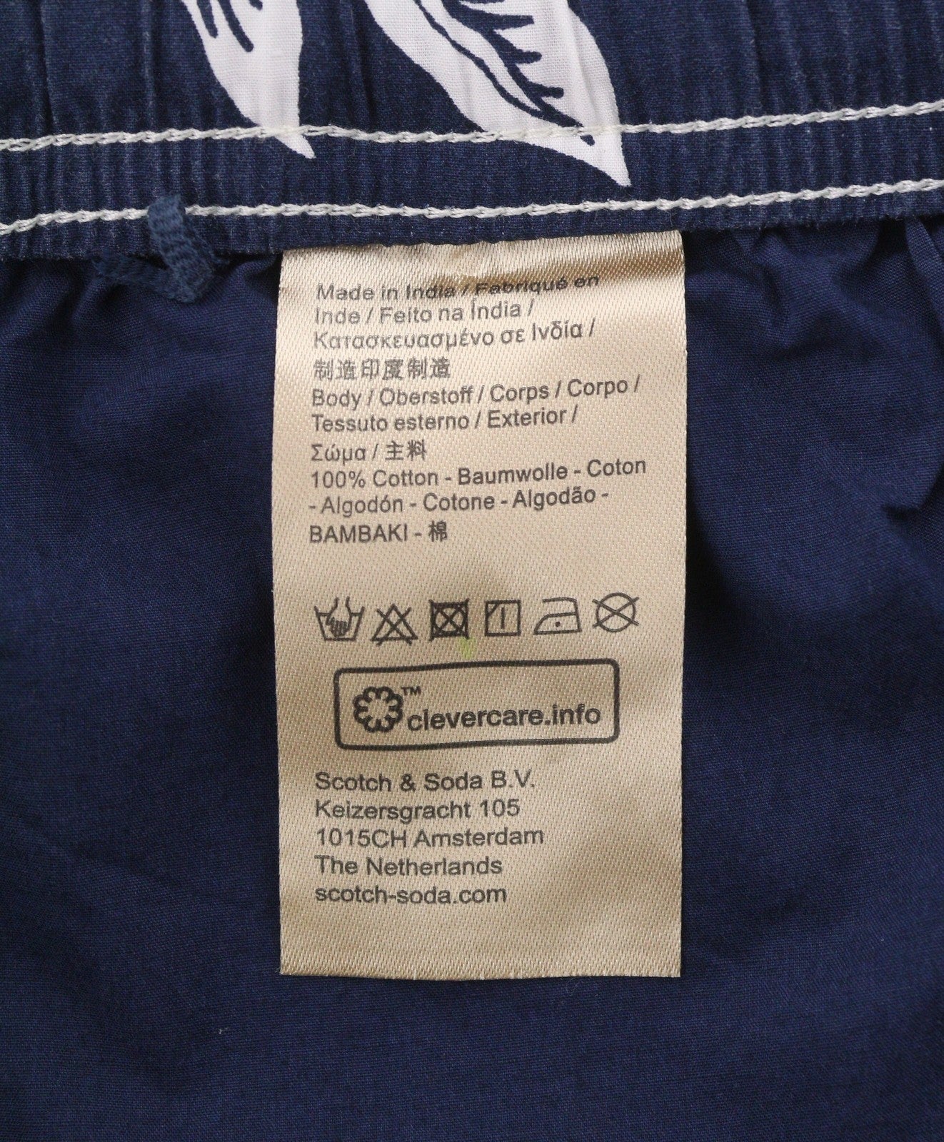 SCOTCH & SODA Men Shorts W32 Blue Leafs Print Wide Fit Stretch Drawstring Waist
