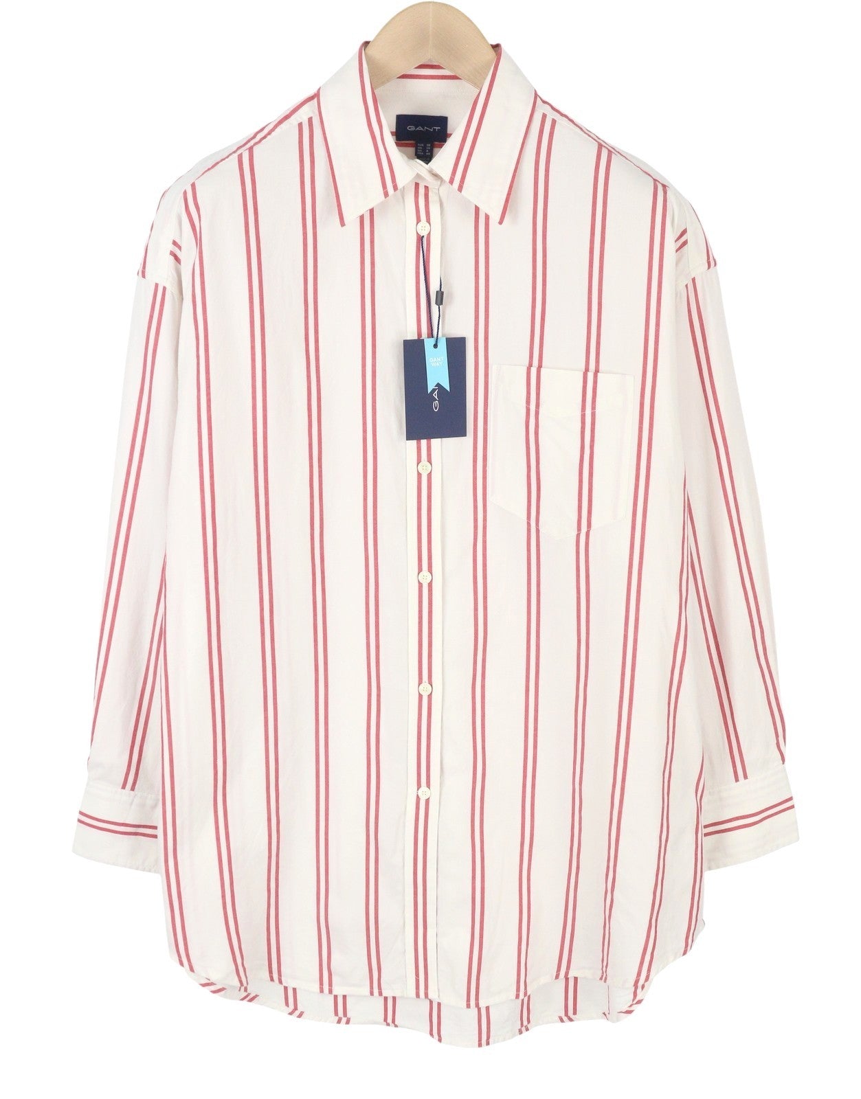 GANT OS Stripe Women Shirt EU38 M Bricht Red Patch Pocket Button-Up Casual