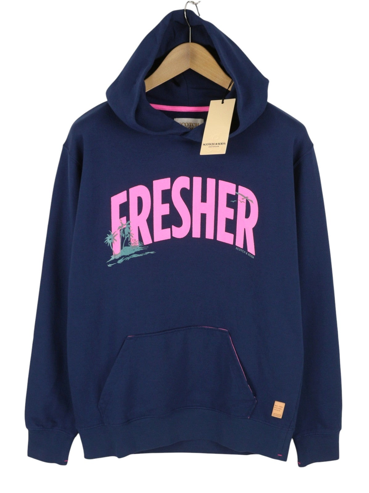 SCOTCH & SODA Men Hoodie M Dark Blue Kangaroo Pocket Hooded Pull On