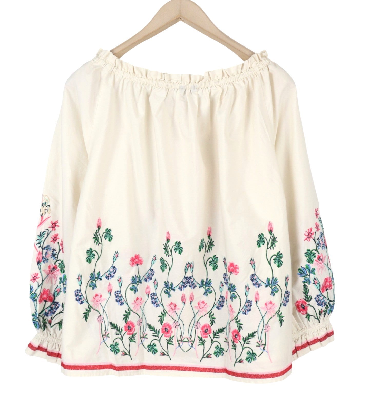 GANT Embroidered Wild Floral Women Blouse EU38 M Eggshell Long Balloon Sleeves