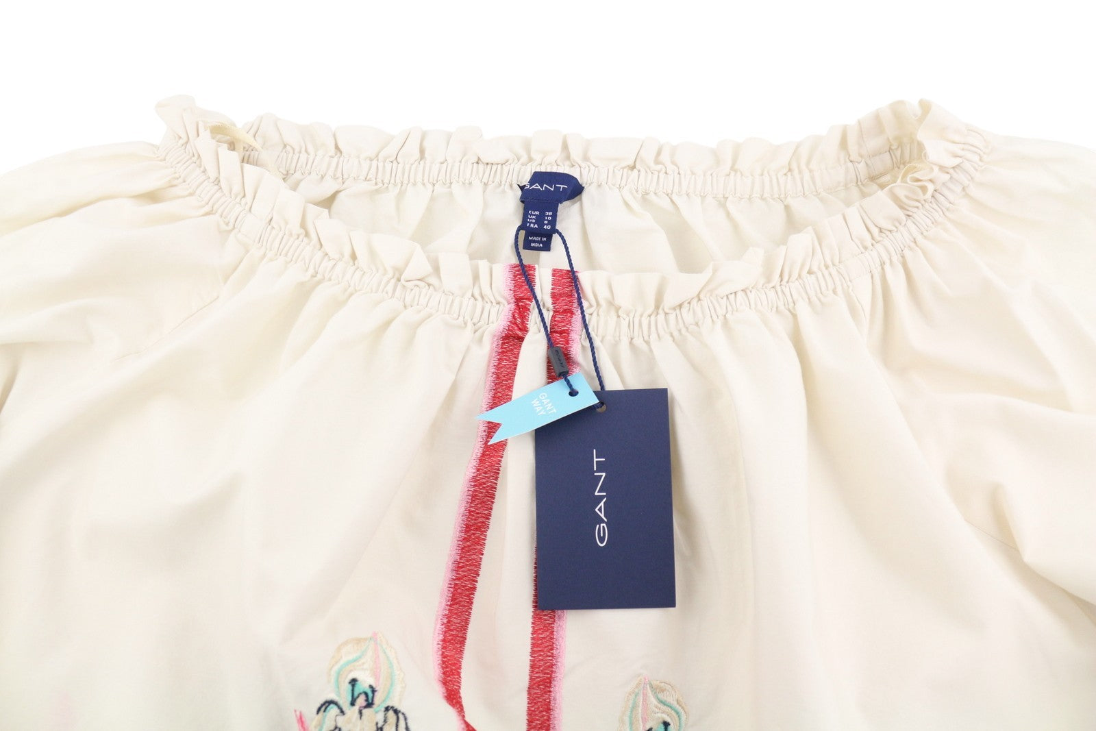 GANT Embroidered Wild Floral Women Blouse EU38 M Eggshell Long Balloon Sleeves