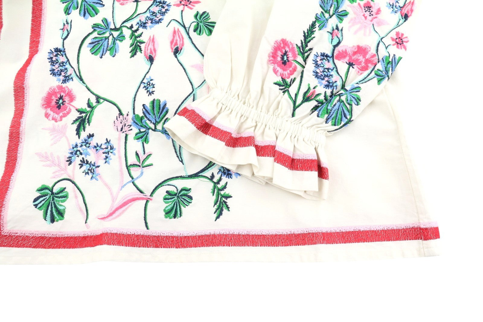 GANT Embroidered Wild Floral Women Blouse EU38 M Eggshell Long Balloon Sleeves