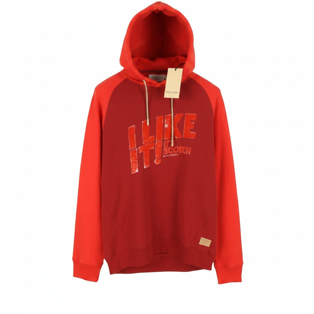 SCOTCH & SODA Men Hoodie L Red Cotton Hooded Long Sleeve Pull On