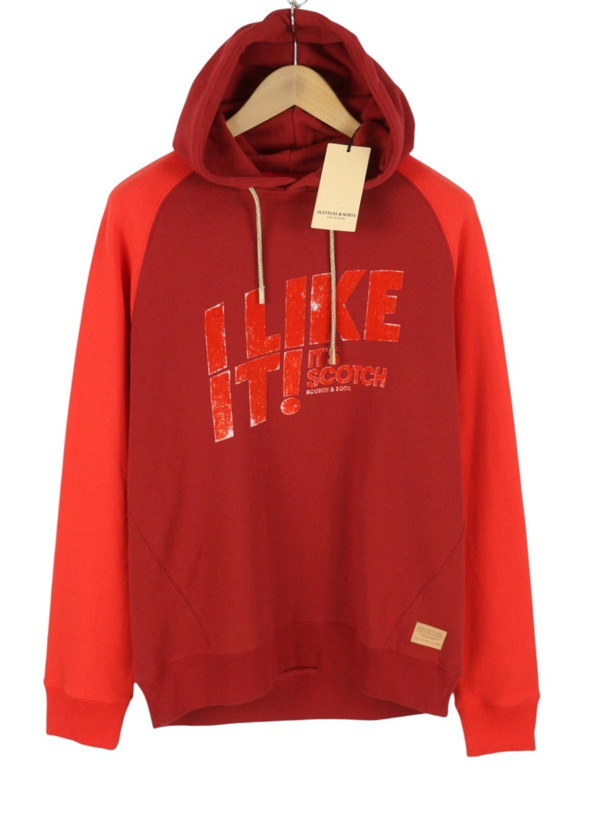 SCOTCH & SODA Men Hoodie L Red Cotton Hooded Long Sleeve Pull On