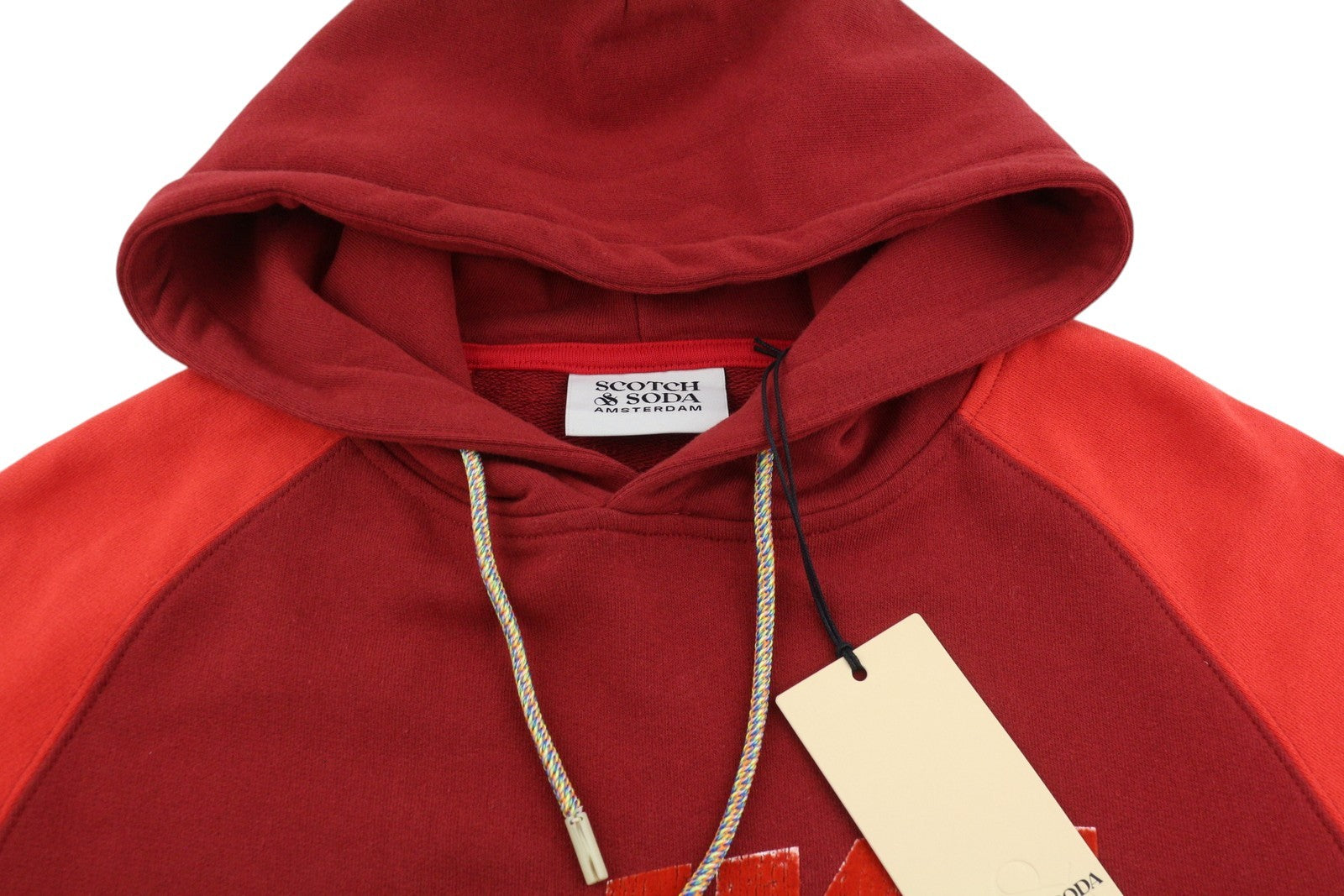 SCOTCH & SODA Men Hoodie L Red Cotton Hooded Long Sleeve Pull On