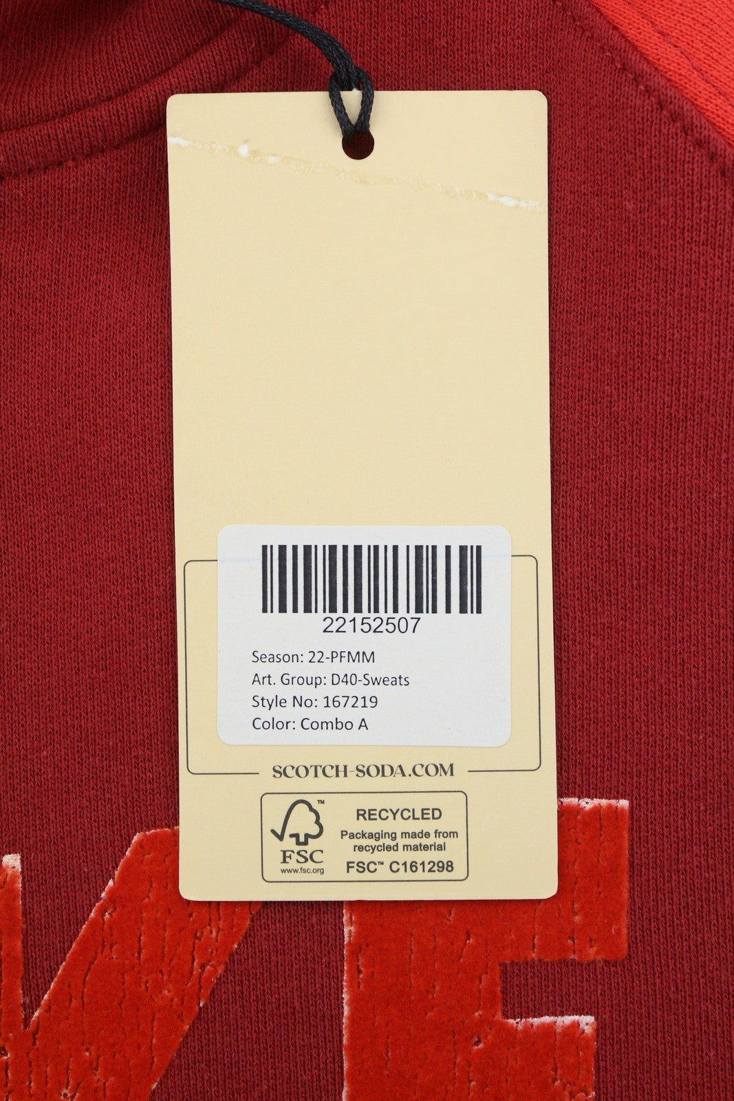 SCOTCH & SODA Men Hoodie L Red Cotton Hooded Long Sleeve Pull On