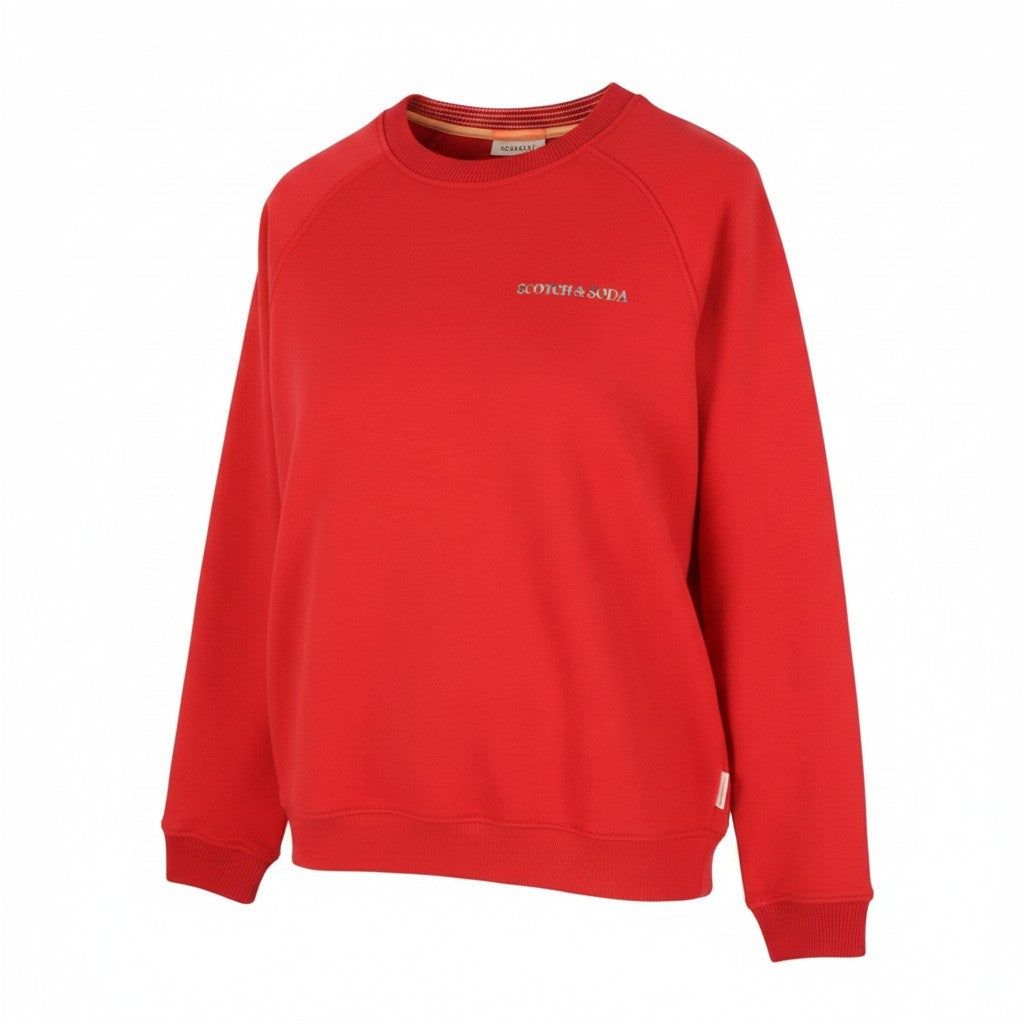 SCOTCH & SODA Men Sweatshirt L Red Organic Cotton Crew Neck Long Sleeve Pull On