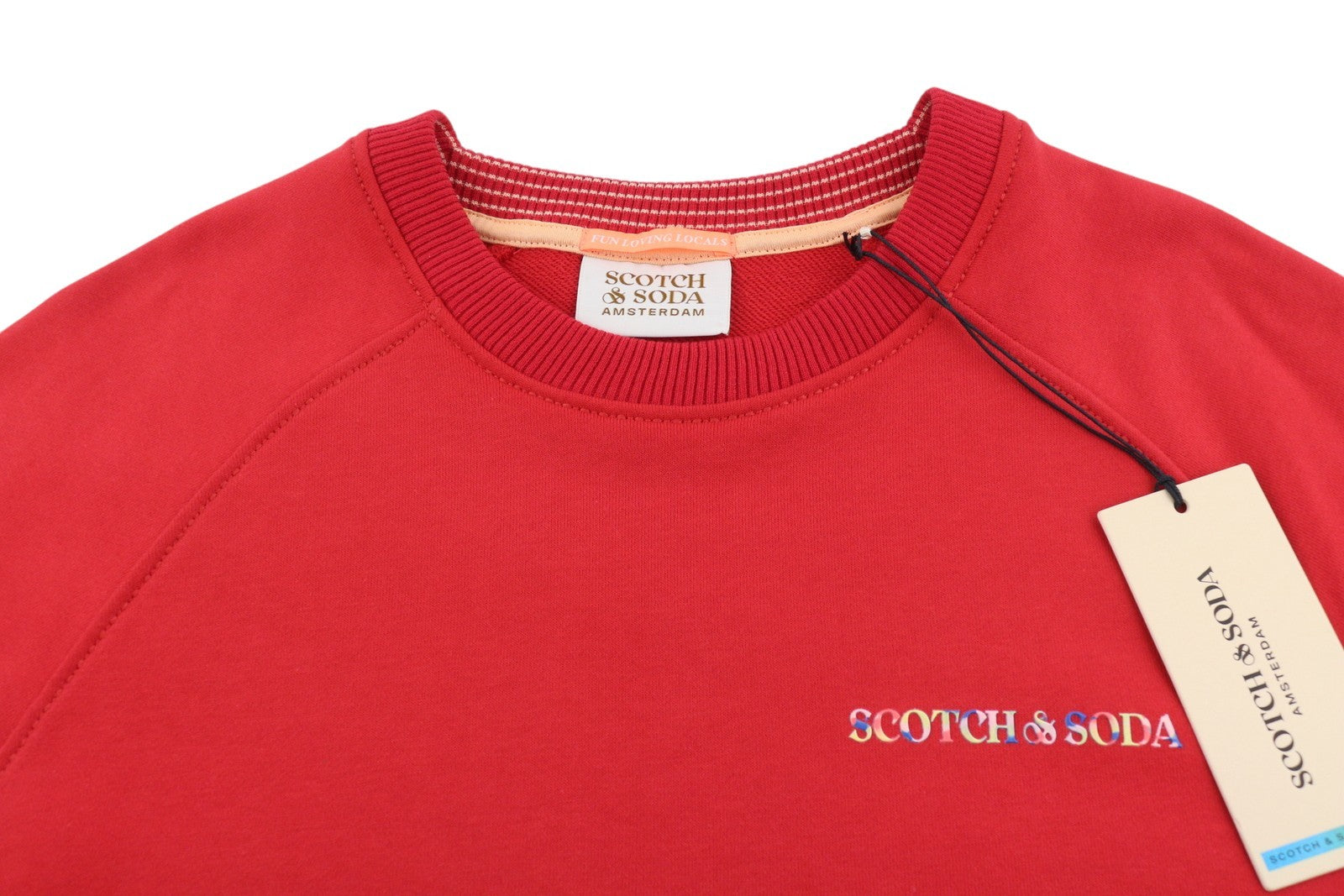 SCOTCH & SODA Men Sweatshirt L Red Organic Cotton Crew Neck Long Sleeve Pull On
