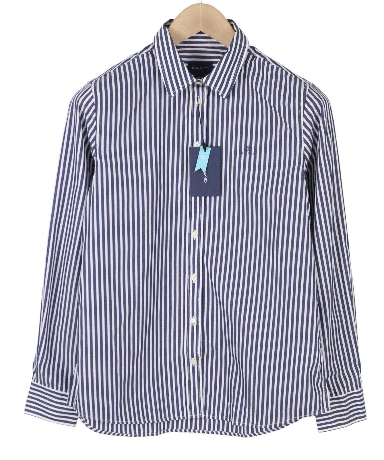 GANT The Broadcloth Striped Women Shirt EU38 M Persian Blue Button Spread