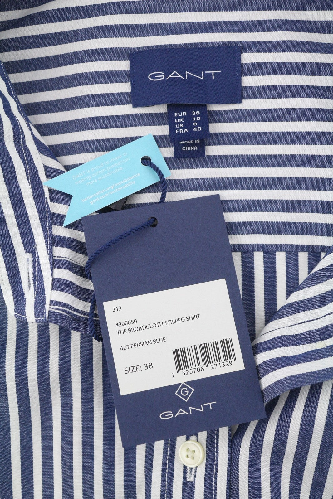 GANT The Broadcloth Striped Women Shirt EU38 M Persian Blue Button Spread