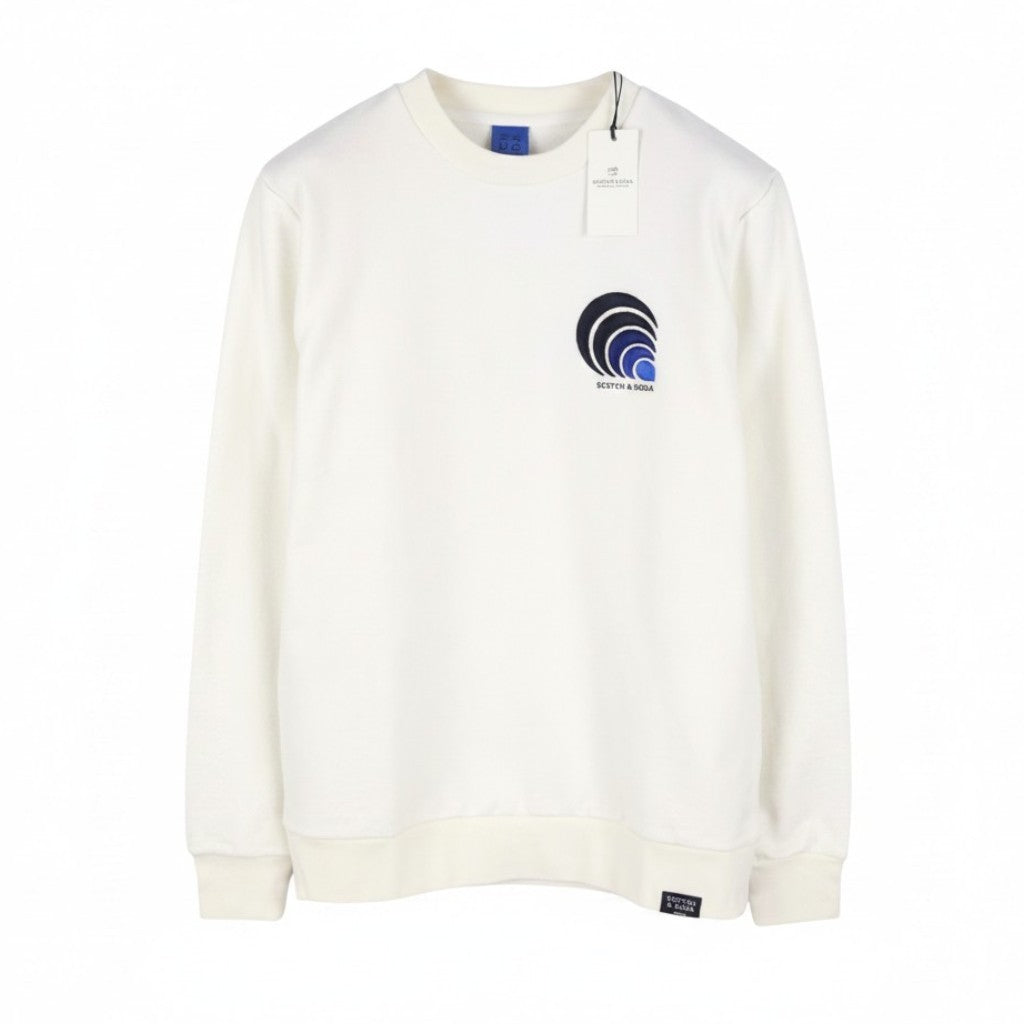 SCOTCH & SODA Men Sweatshirt M White Embroidered Logo Crew Neck Pull On