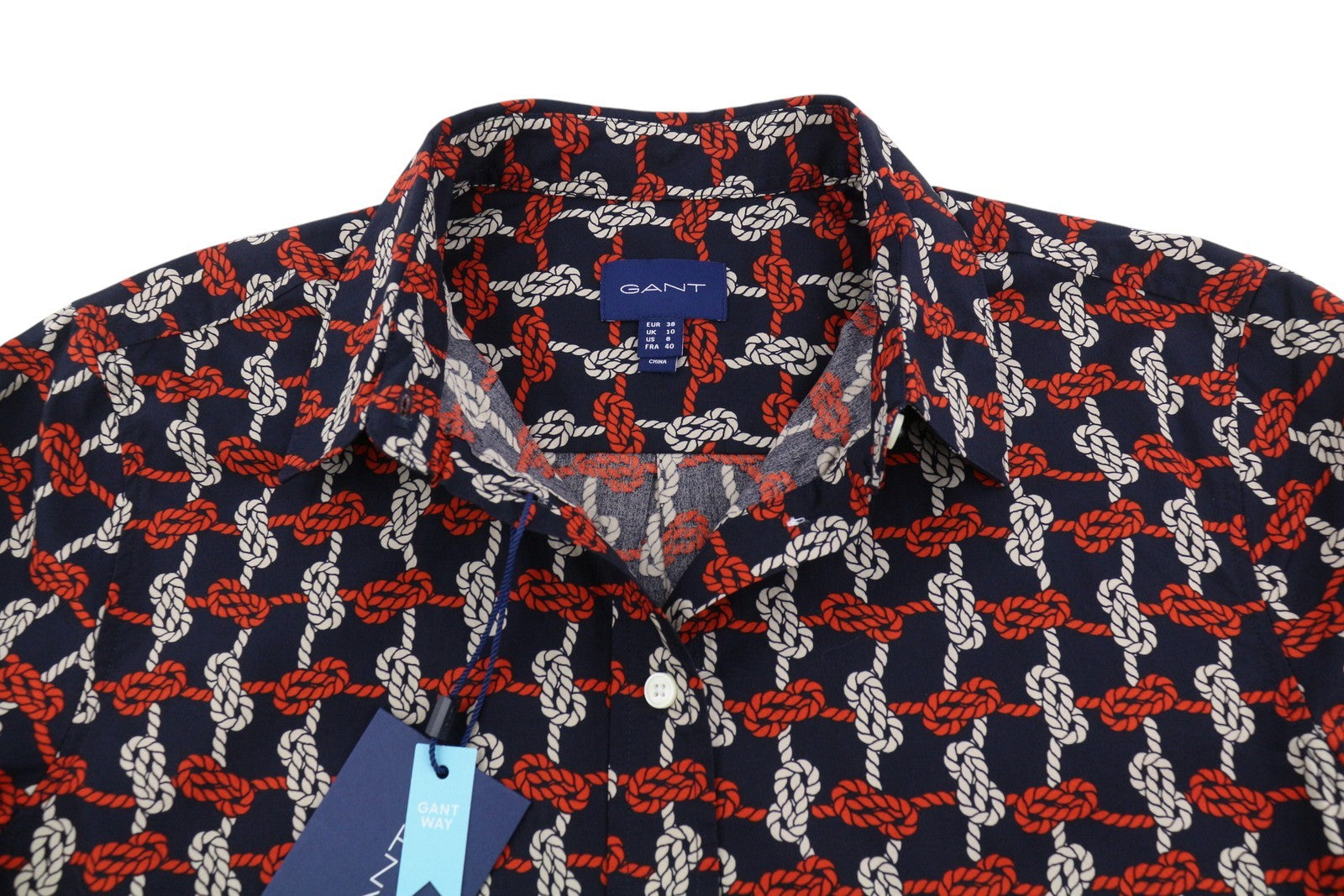 GANT Regular Knot Print Women Shirt EU38 M Evening Blue Button-Up Spread Casual