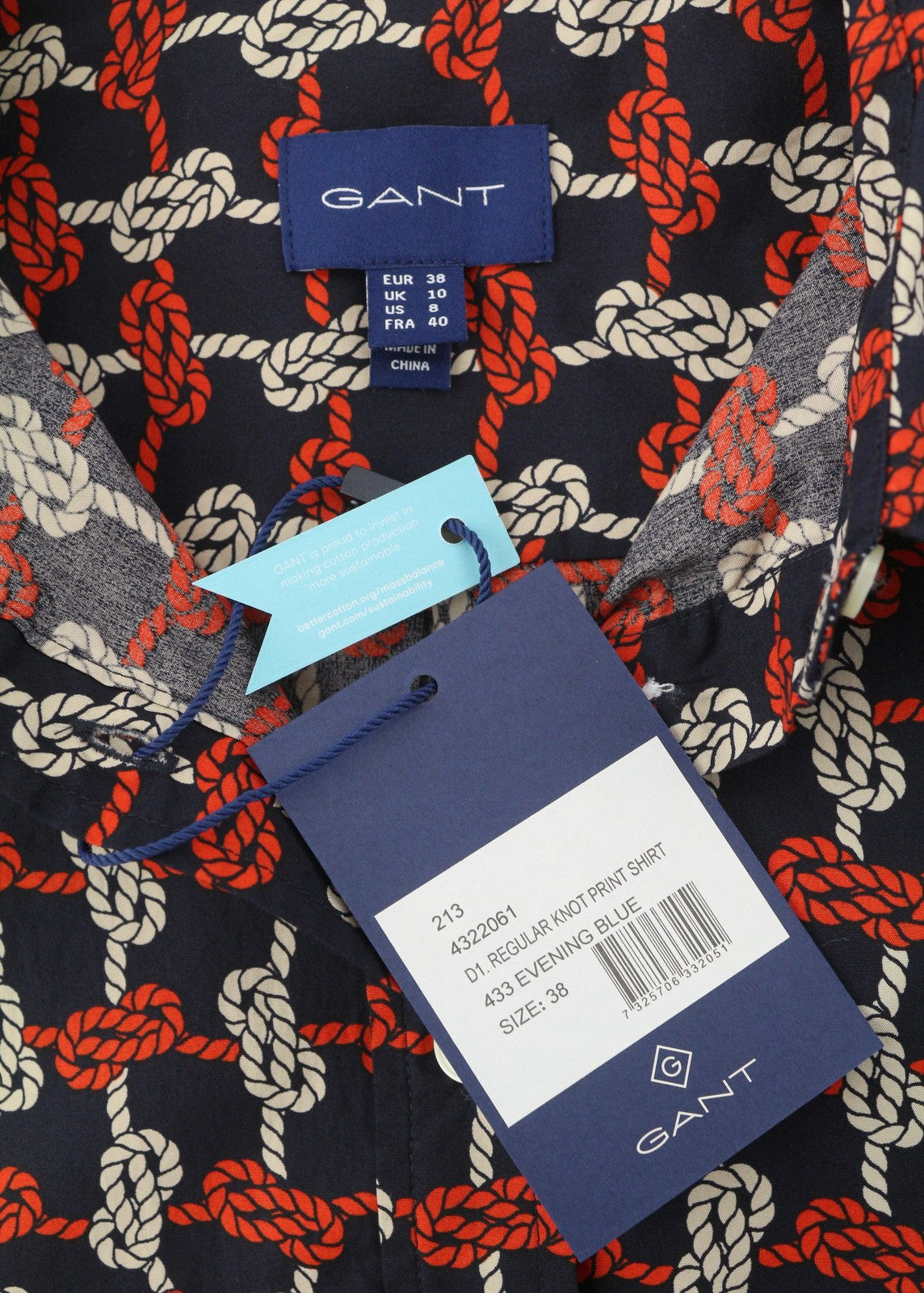GANT Regular Knot Print Women Shirt EU38 M Evening Blue Button-Up Spread Casual