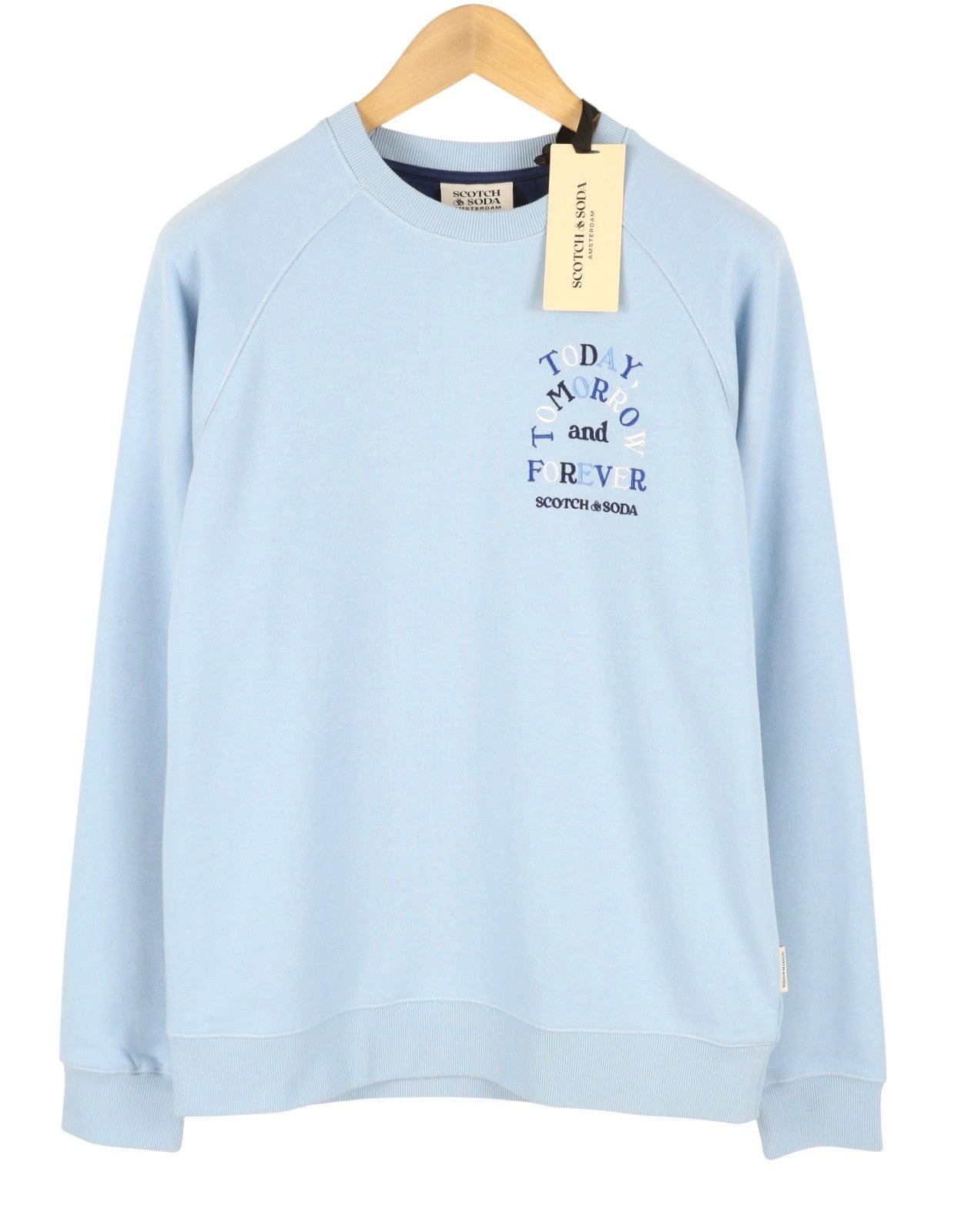 SCOTCH & SODA Men Sweatshirt M Light Blue Embroidered Logo Crew Neck Pull On