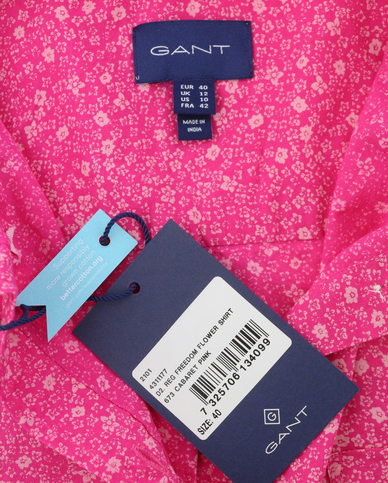 GANT Reg Freedom Flower Women Shirt EU40 M Cabaret Pink Button-Down Neck Casual