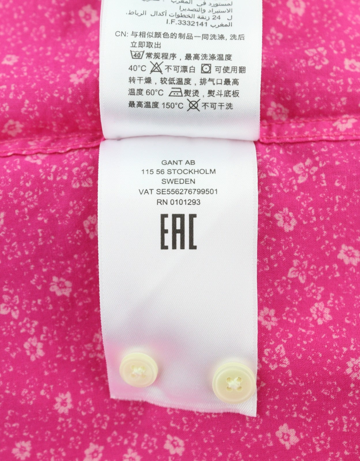 GANT Reg Freedom Flower Women Shirt EU40 M Cabaret Pink Button-Down Neck Casual