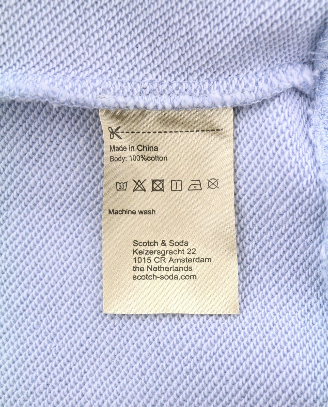 SCOTCH & SODA Men Sweatshirt M Sky Blue Cotton Crew Neck Long Sleeve Pull On