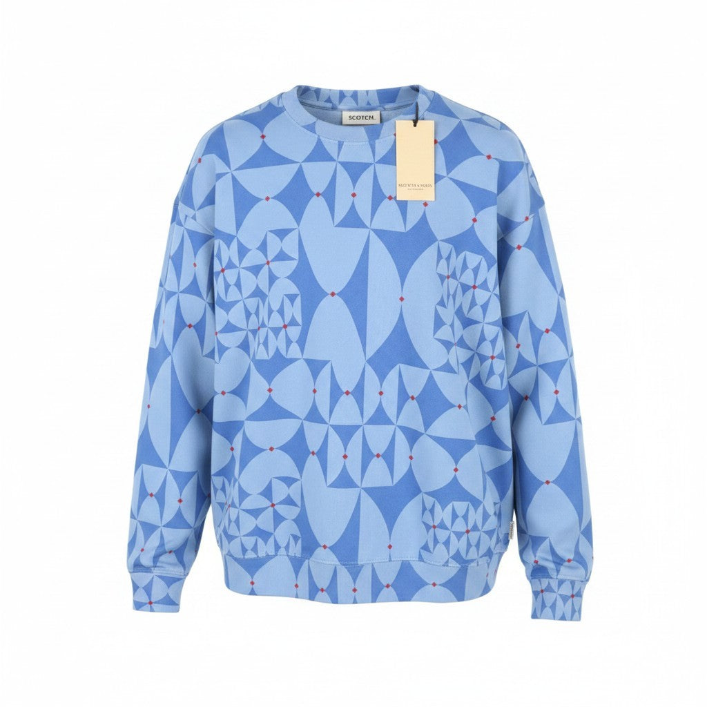 SCOTCH & SODA Men Sweatshirt L Blue Patterned Crew Neck Long Sleeve Pull On